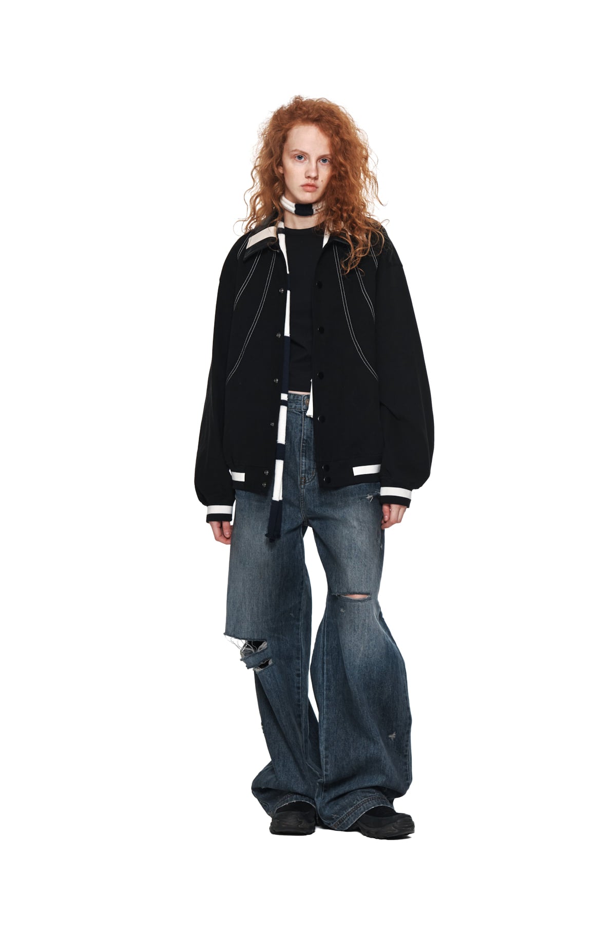 Matin Kim - Stitch Varsity Jumper (Black) product image 8 | TRAB K-Fashion Australia