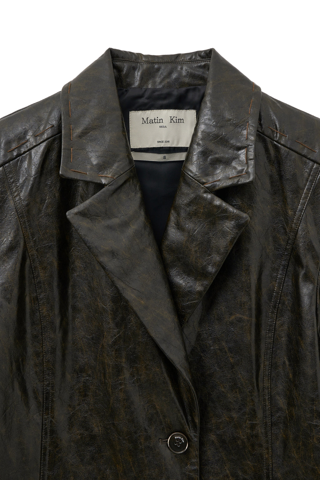 Matin Kim - Faux Leather Half Double Jacket (Dark Brown) product image 3 | TRAB K-Fashion Australia