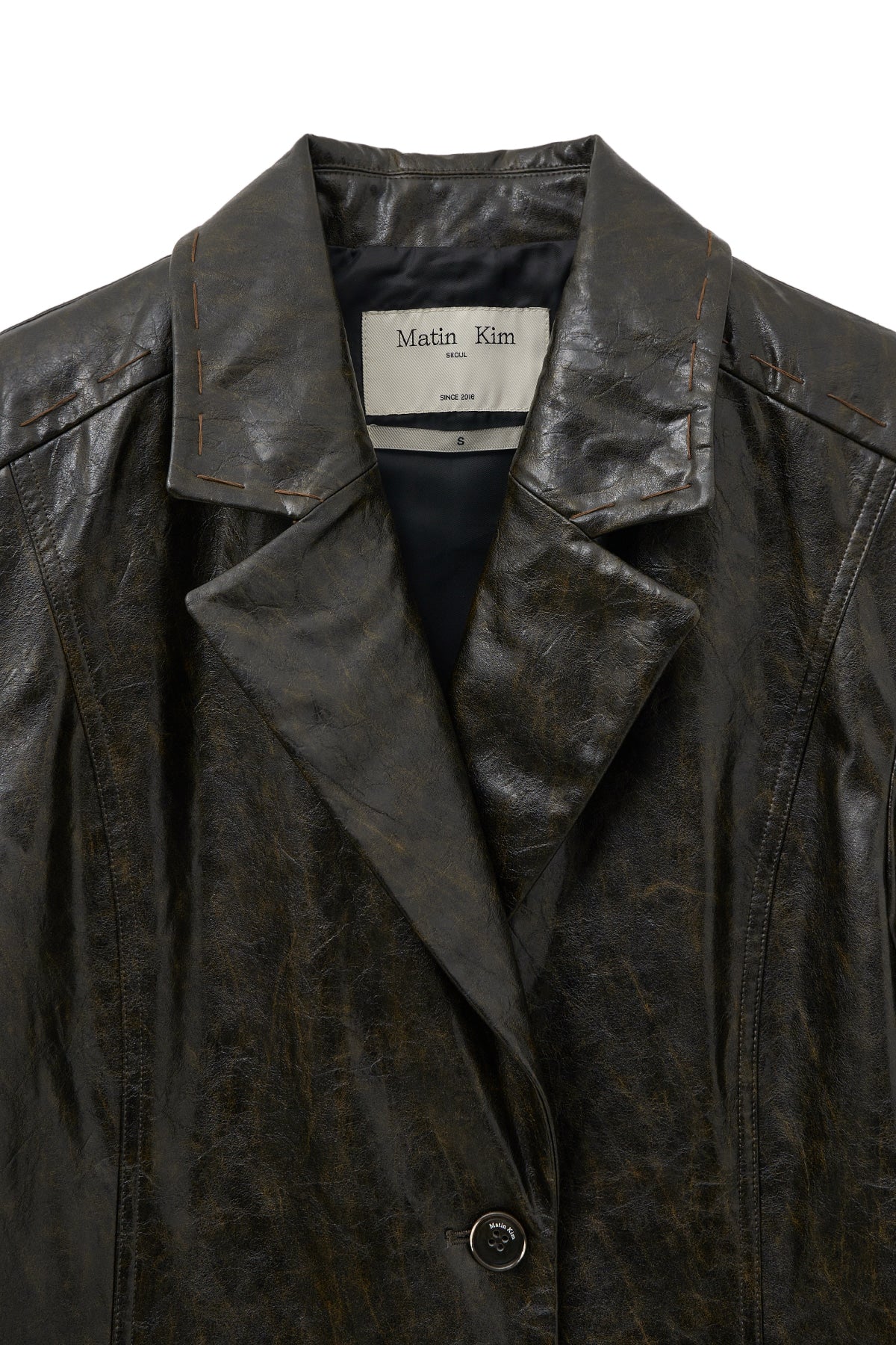 Matin Kim - Faux Leather Half Double Jacket (Dark Brown) product image 3 | TRAB K-Fashion Australia