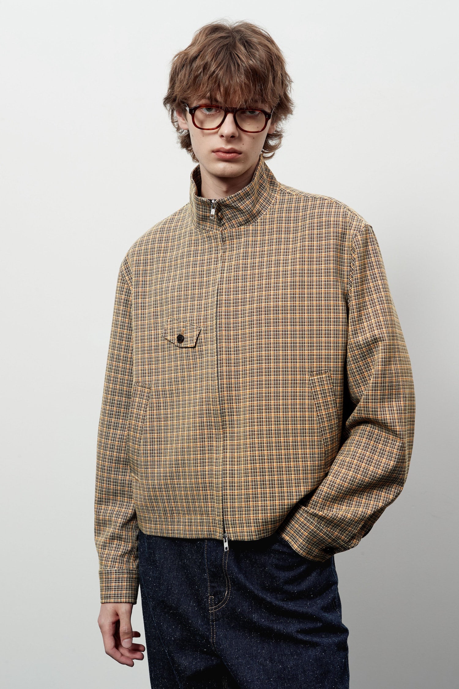 Stu - High Neck Crop Check Jacket Orange (Brown) product image 10 | TRAB K-Fashion Australia