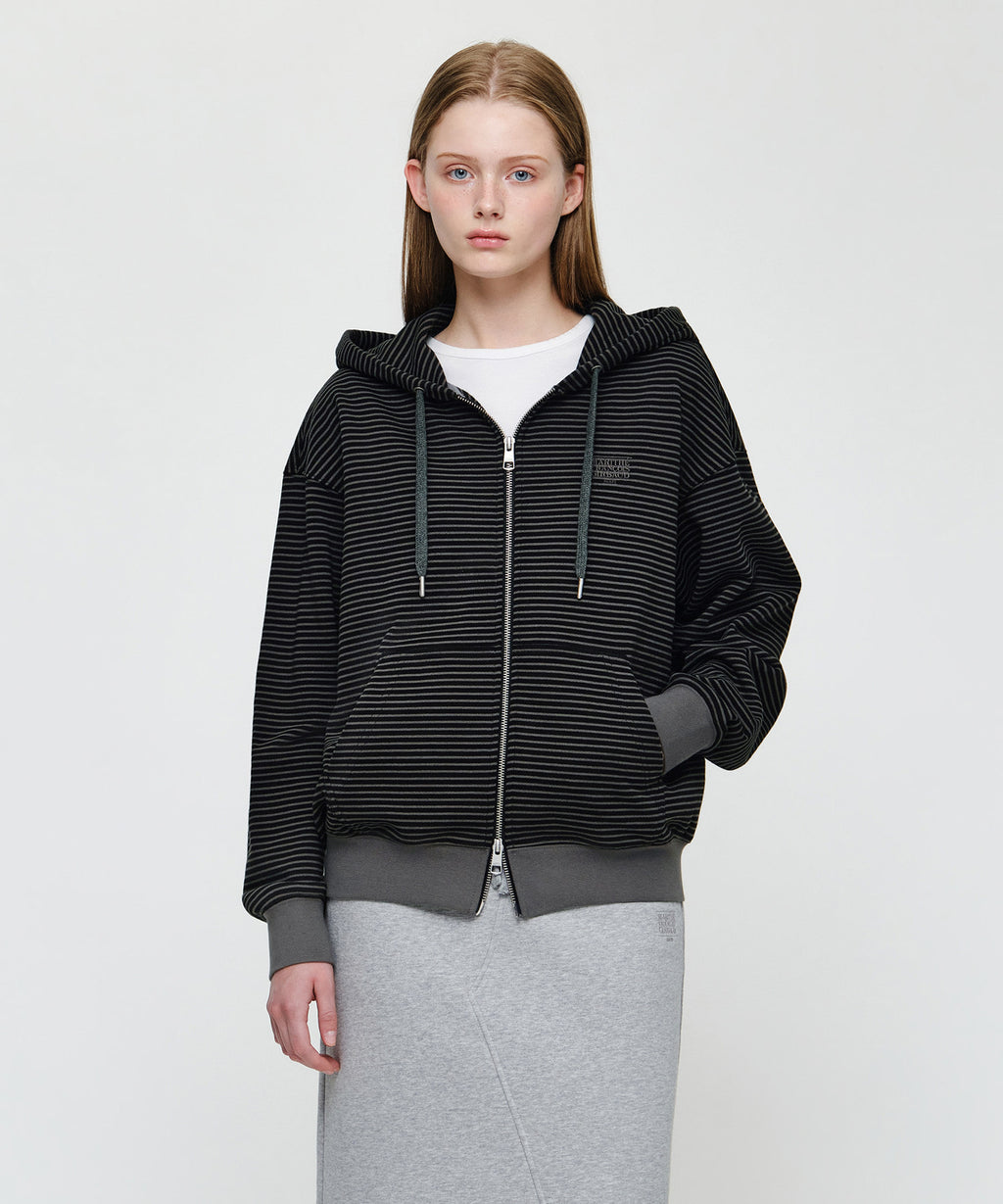 Marithe & Francois Girbaud - Small Classic Logo Stripe Oversized Hoodie Zipup (Charcoal) product image 1 | TRAB K-Fashion Australia