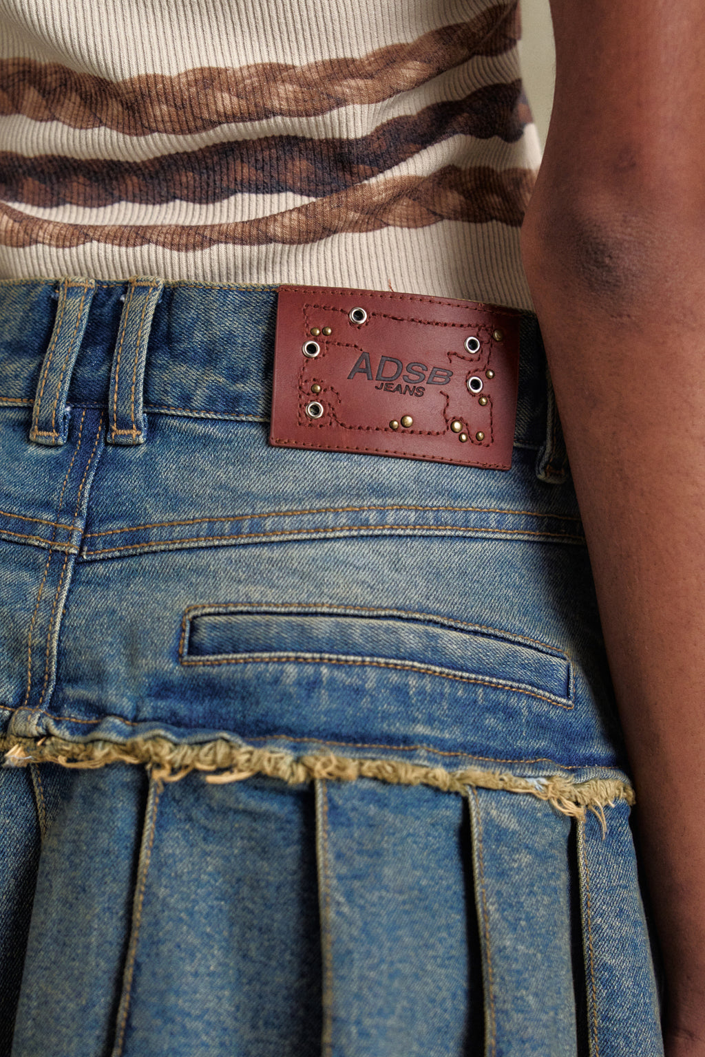 Andersson Bell - Patchwork Denim Pleats Skirt Jeans (Washed Blue) product image 6 | TRAB K-Fashion Australia