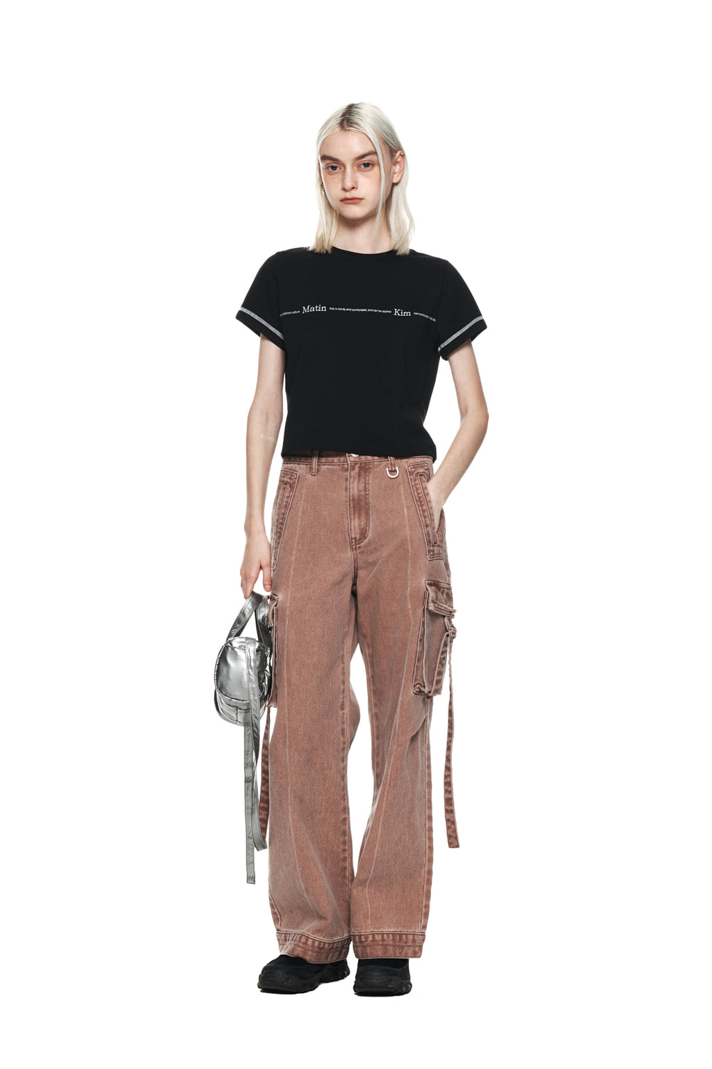 Matin Kim - Matin Small Line Logo Stitch Crop Top (Black) product image 8 | TRAB K-Fashion Australia