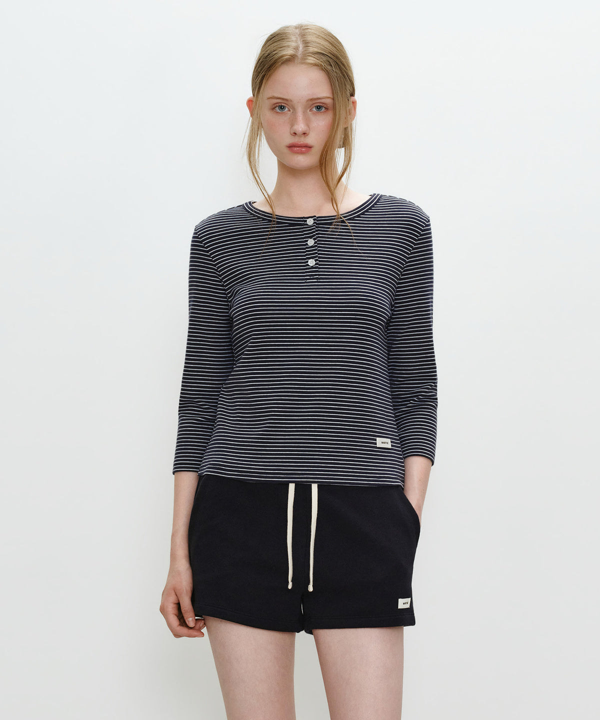 Marithe & Francois Girbaud - Basic Henley Neck 3/4 Sleeve (Navy) product image 1 | TRAB K-Fashion Australia