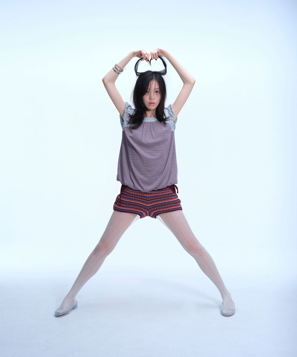Coyseio - Striped Crochet Knit Shorts (Wine) product image 7 | TRAB K-Fashion Australia