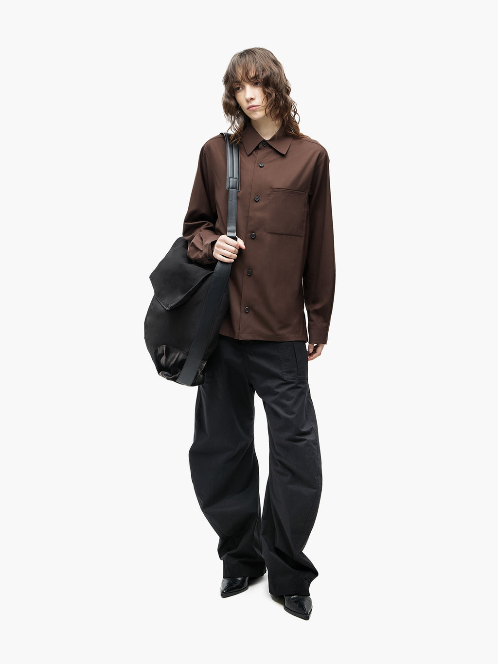 Jiyong Kim - Super Fine Wool Front Pocket Shirt (Brown) product image 3 | TRAB K-Fashion Australia