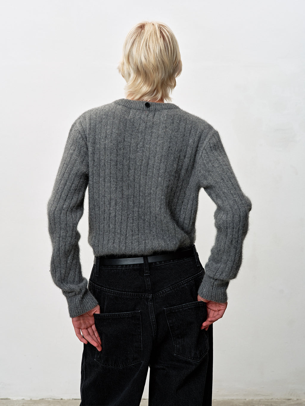 Tonywack - Superfine Merino Wool Tube Scarf Attaced Ribbed Sweater (Melange Grey) product image 4 | TRAB K-Fashion Australia