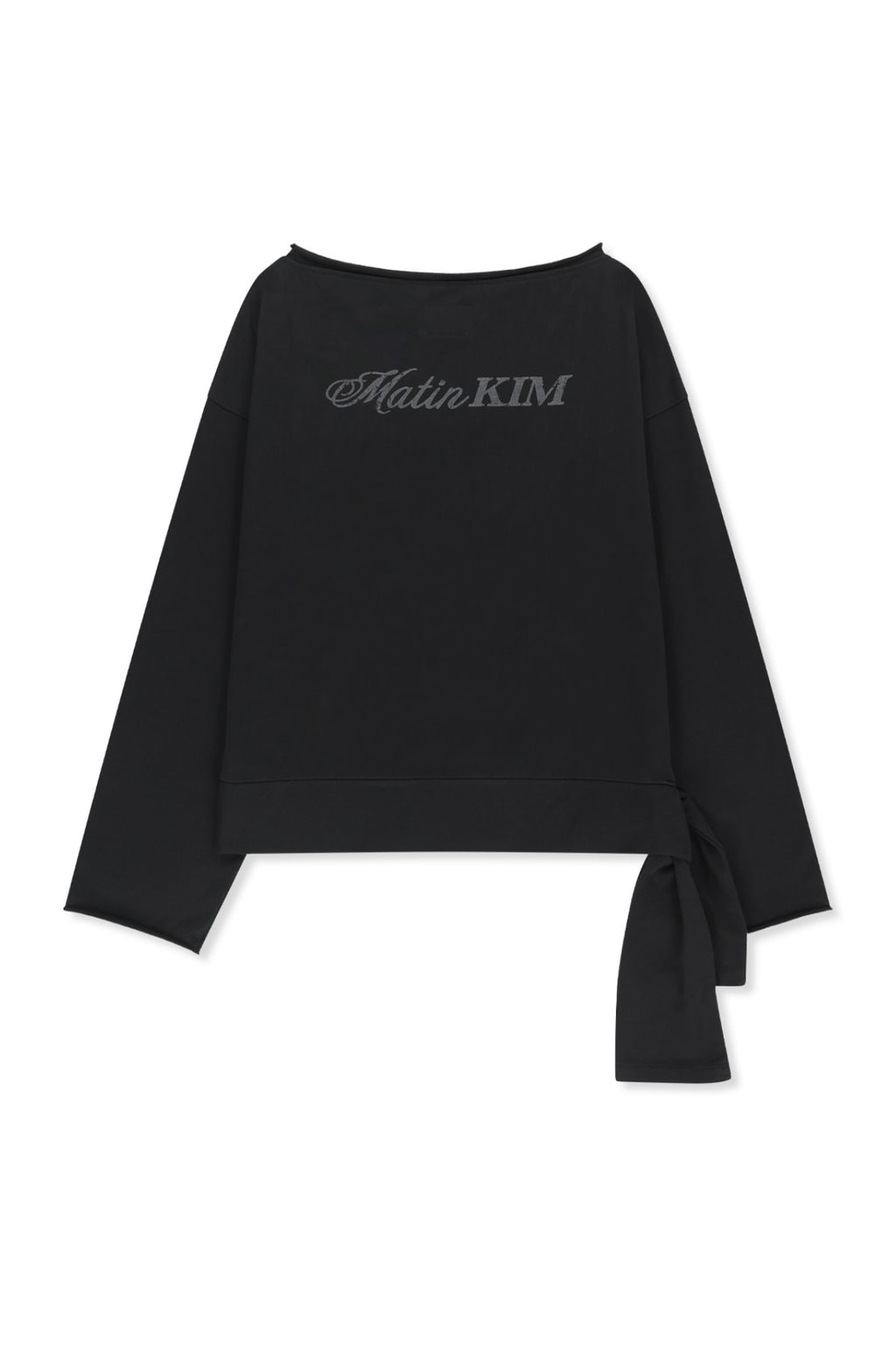 Matin Kim - Back Logo Raw Cut Boat Neck Top (Black) product image 2 | TRAB K-Fashion Australia
