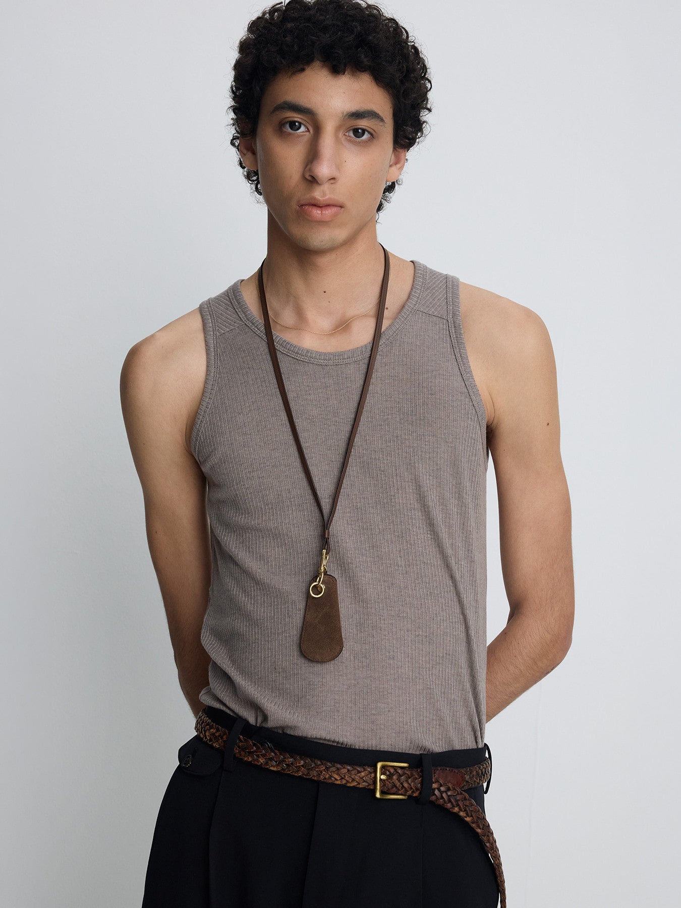 Tonywack - Silk Lyocell Rib Tank Top Japanese Fabric (Taupe) product image 1 | TRAB K-Fashion Australia