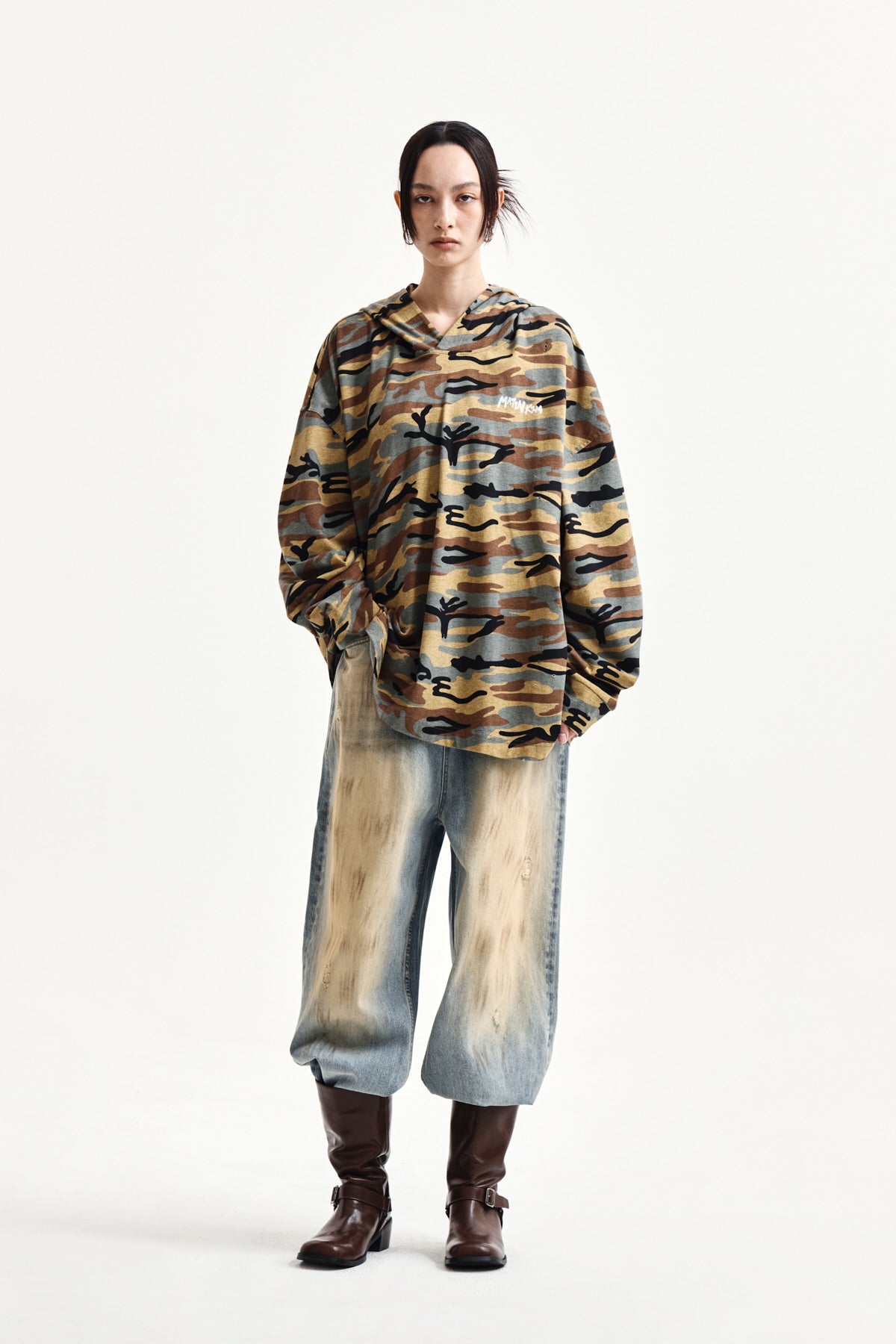 Matin Kim - Typo Artwork Camouflage Hoody (Camel) product image 9 | TRAB K-Fashion Australia