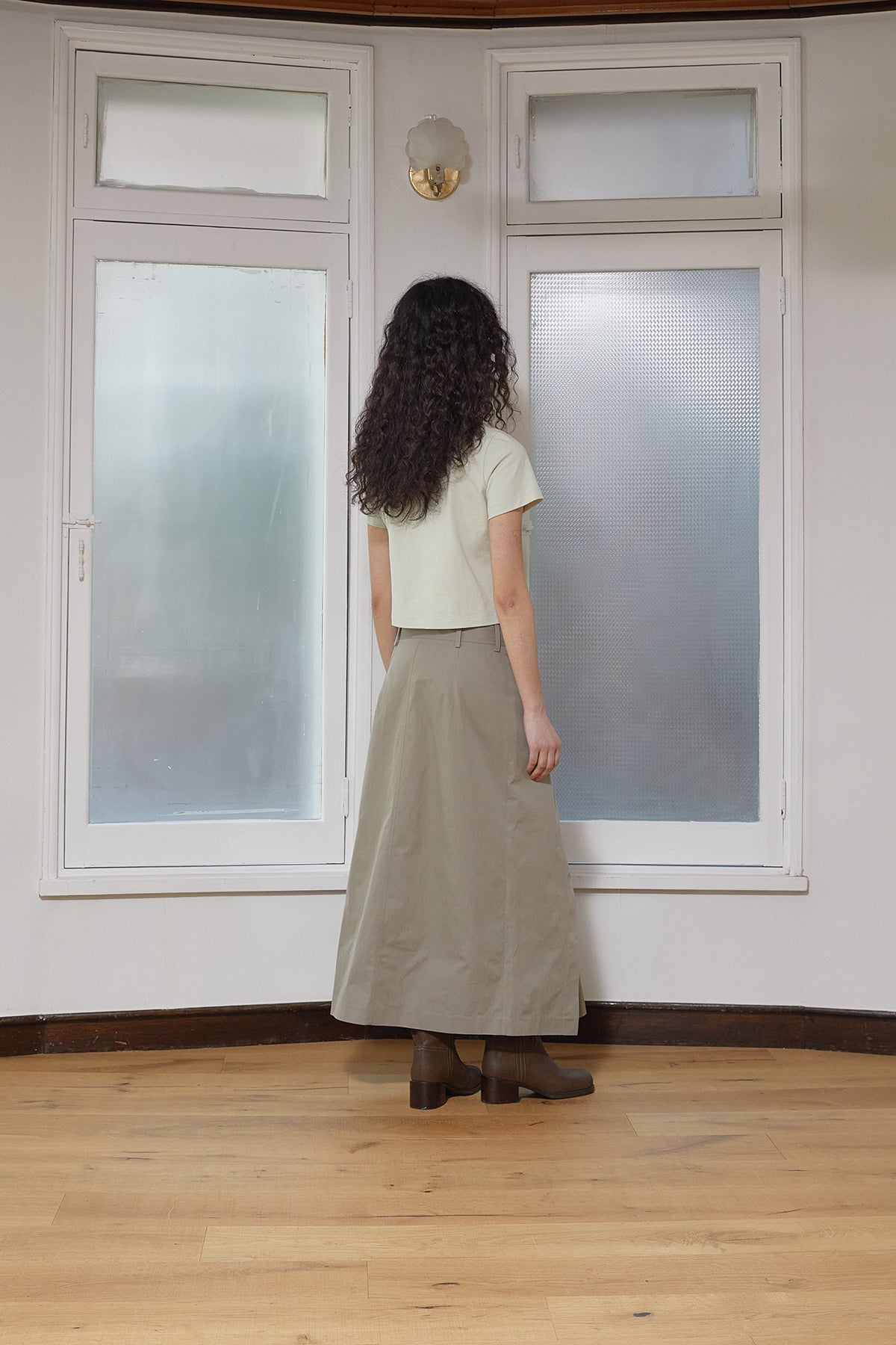 Matin Kim - A Line Pleats Belted Skirt (Light Khaki) product image 9 | TRAB K-Fashion Australia