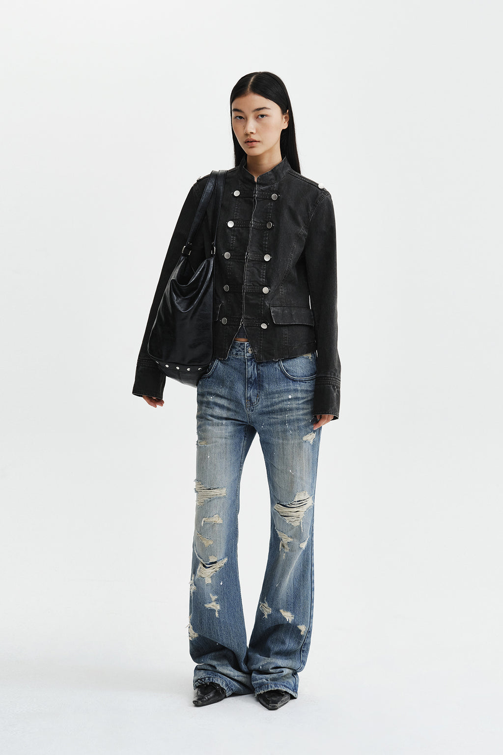 Matin Kim - Slub Damage Bootcut Denim Pants (Blue) product image 11 | TRAB K-Fashion Australia