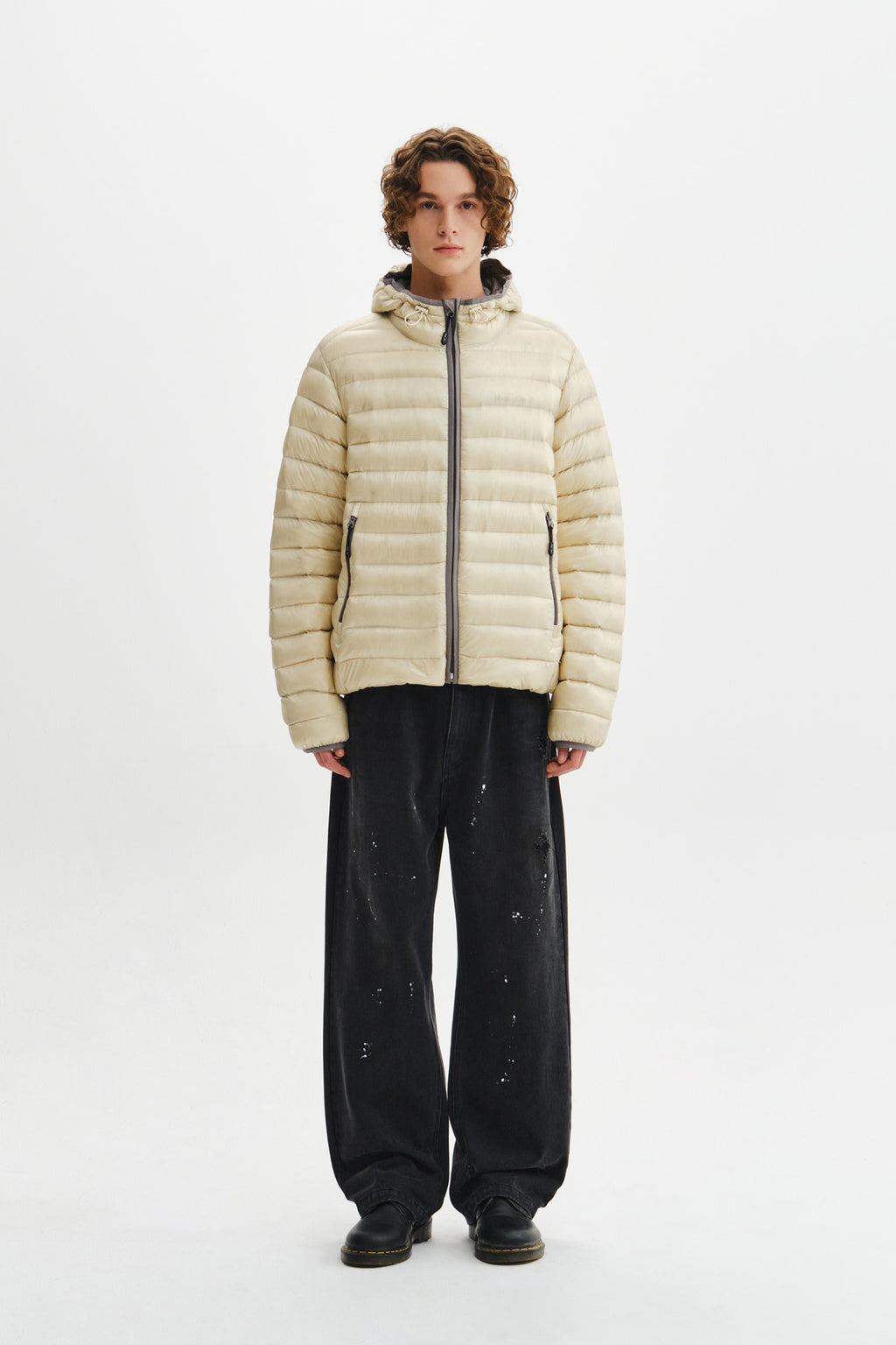 Matin Kim - Contrast Trim Light Down Hoody Jumper (Light Beige) product image 8 | TRAB K-Fashion Australia