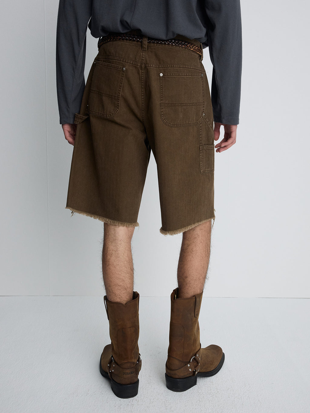Tonywack - Hand Distressed Hbt Double Knee Shorts (Faded Brown) product image 8 | TRAB K-Fashion Australia