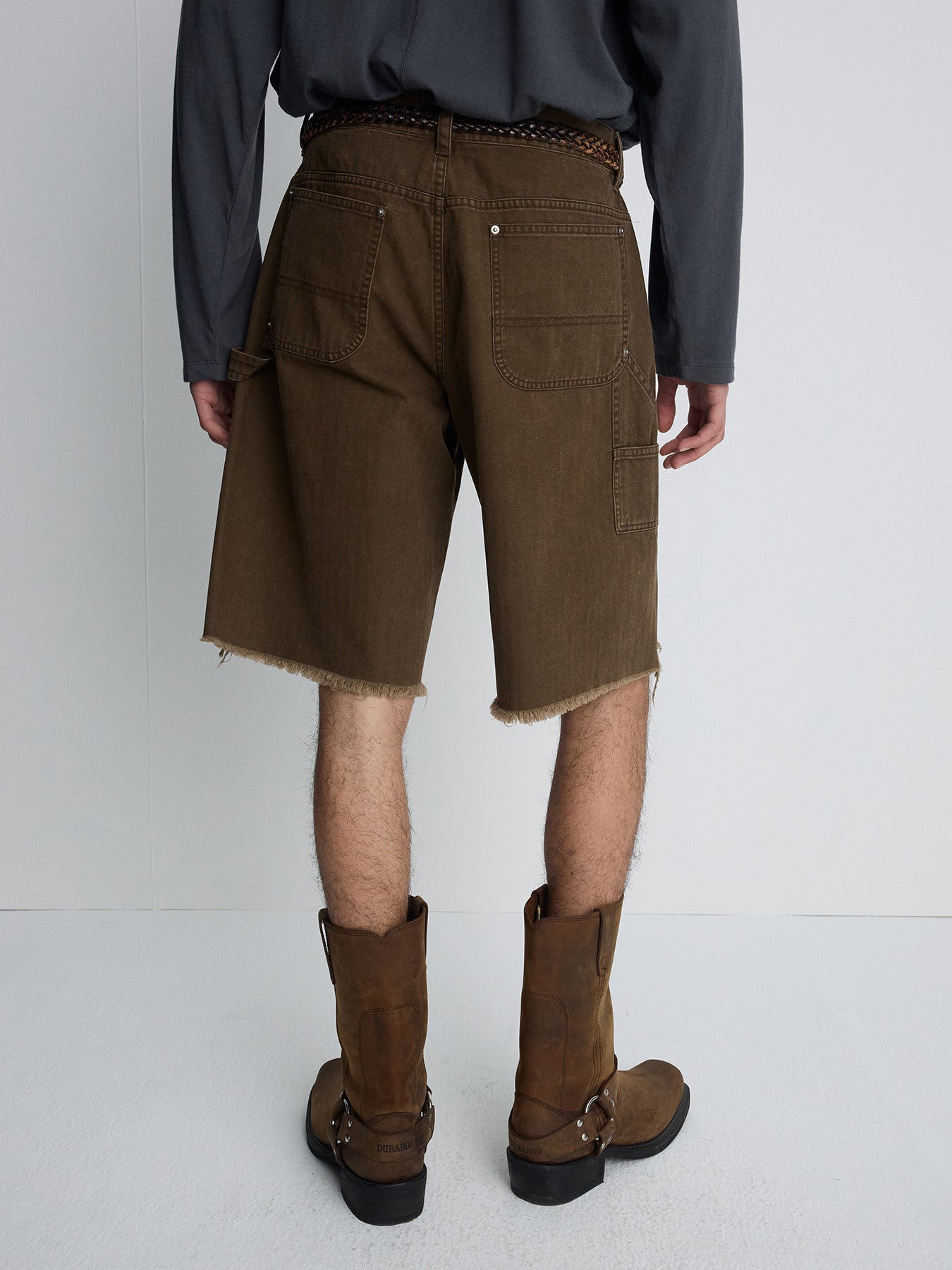 Tonywack - Hand Distressed Hbt Double Knee Shorts (Faded Brown) product image 8 | TRAB K-Fashion Australia