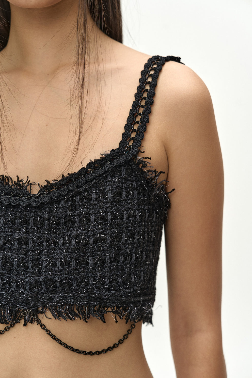 Andersson Bell - Raw Chain-Edge Tweed Bralette (black) (Black) product image 7 | TRAB K-Fashion Australia