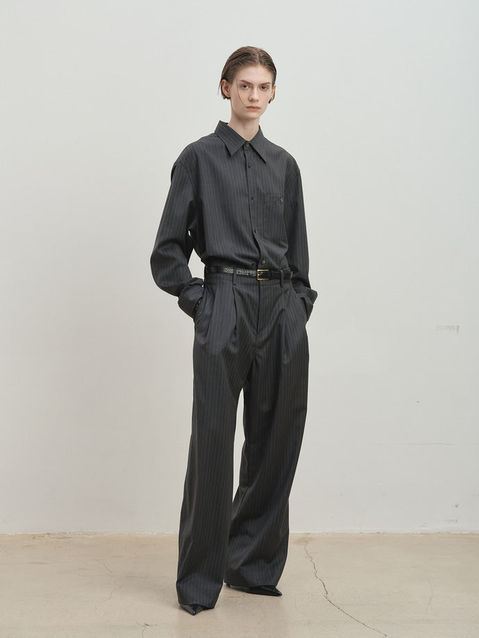 Tonywack - Wool Striped Relaxed Shirt (Grey Pinstripe) product image 2 | TRAB K-Fashion Australia