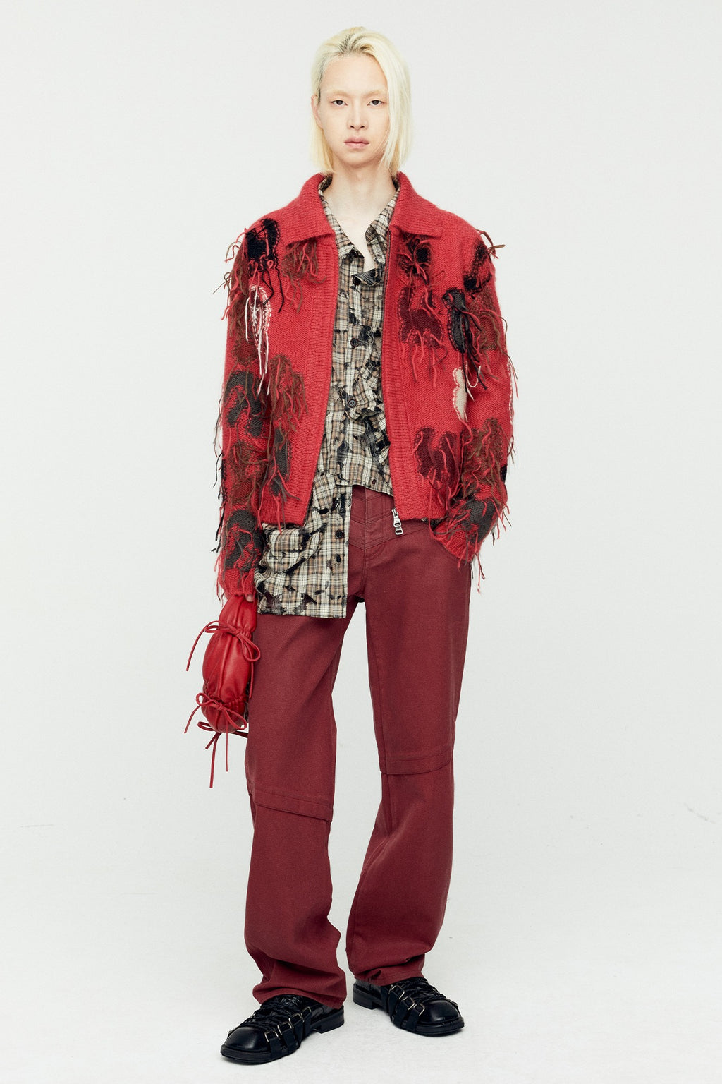 Andersson Bell - Rainbow Intarsia Zip-Up Cardigan (Red) product image 1 | TRAB K-Fashion Australia