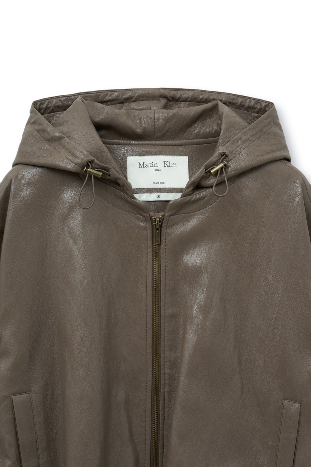 Matin Kim - Faux Leather Hoody Crop Jumper (Brown) product image 4 | TRAB K-Fashion Australia