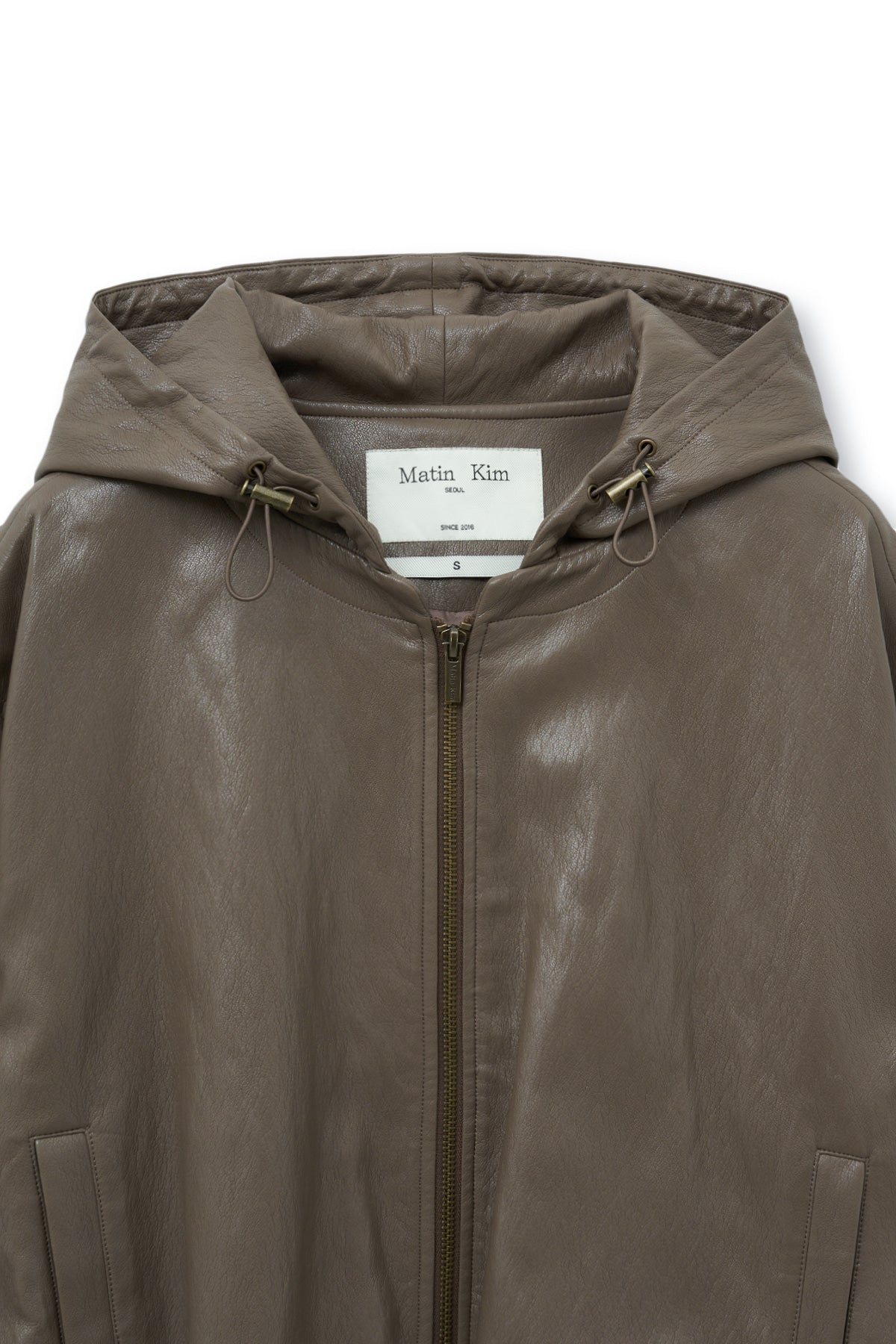 Matin Kim - Faux Leather Hoody Crop Jumper (Brown) product image 4 | TRAB K-Fashion Australia
