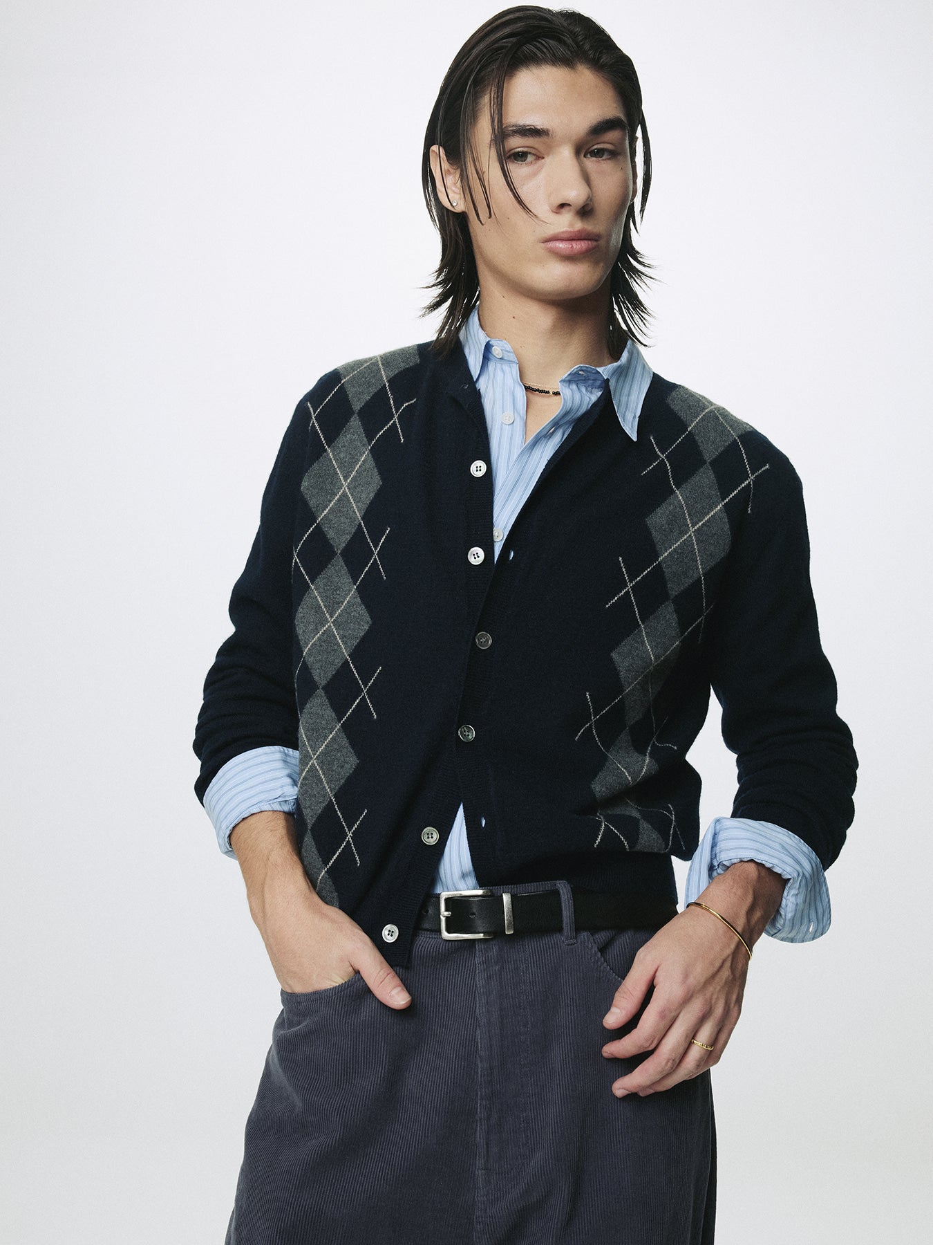 Tonywack - Merino Wool Argyle Cardigan (Navy/Grey) product image 7 | TRAB K-Fashion Australia