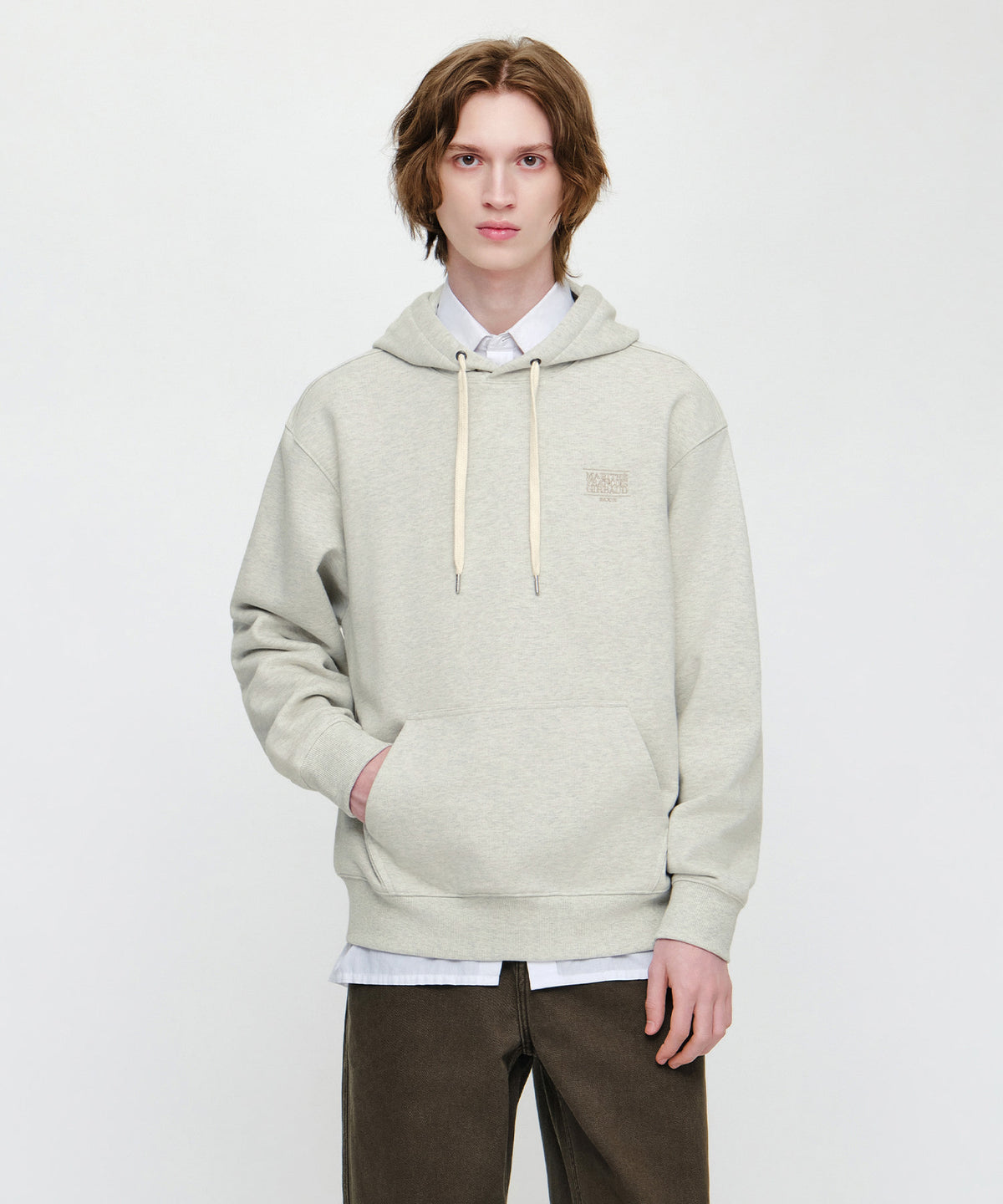 Marithe & Francois Girbaud - Small Classic Logo Embroidery Hoodie (Oatmeal) product image 1 | TRAB K-Fashion Australia