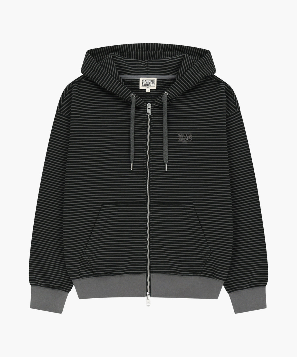 Marithe & Francois Girbaud - Small Classic Logo Stripe Oversized Hoodie Zipup (Charcoal) product image 6 | TRAB K-Fashion Australia