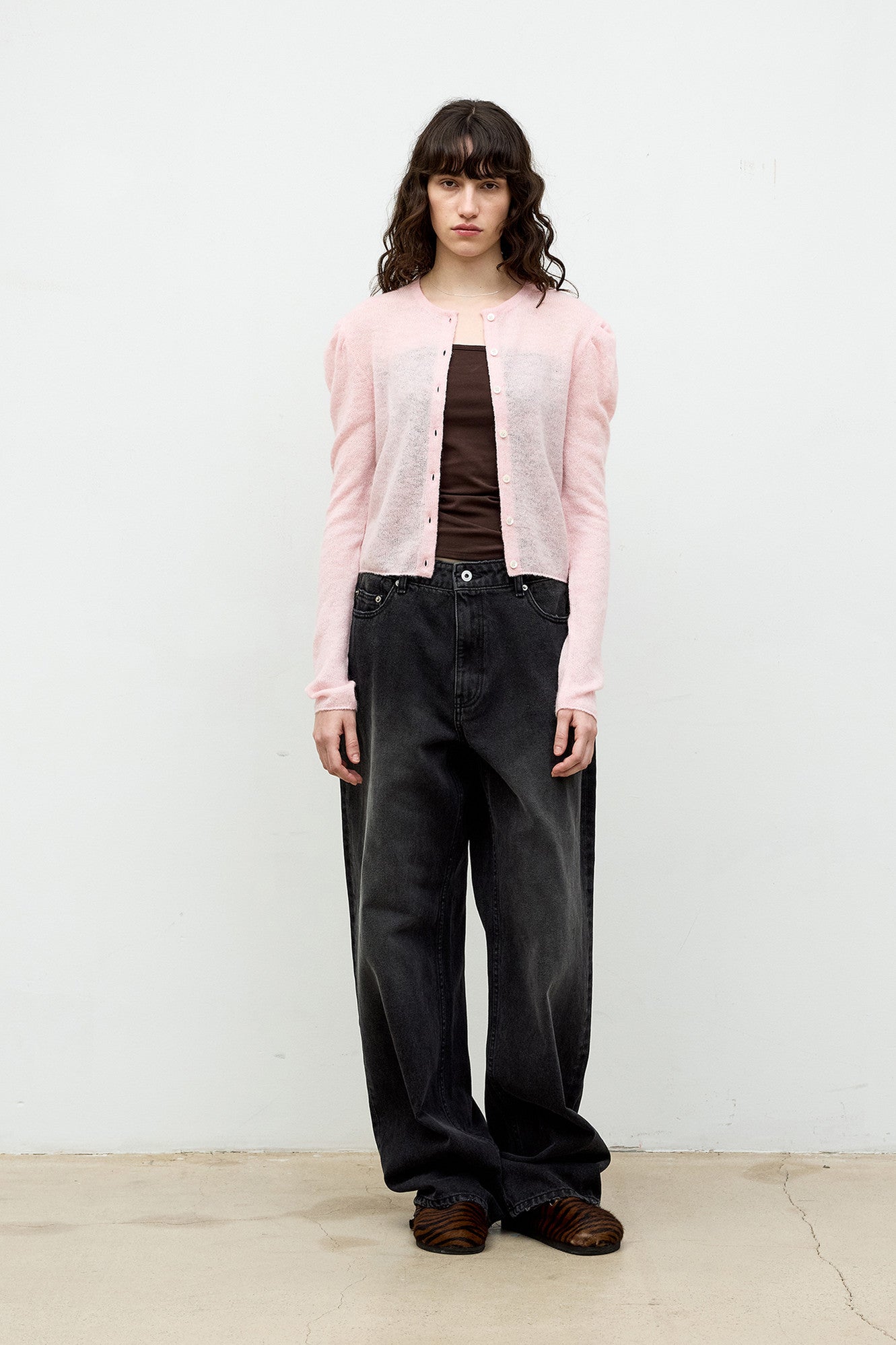 Coor - Puff Shoulder Cardigan (Melange Pink) product image 2 | TRAB K-Fashion Australia