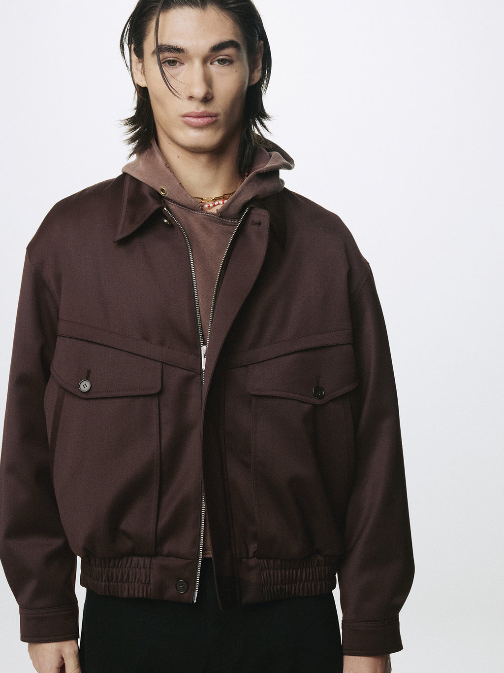 Tonywack - Wool Viscose Oversized Bomber Jacket (Dark Burgundy) product image 1 | TRAB K-Fashion Australia