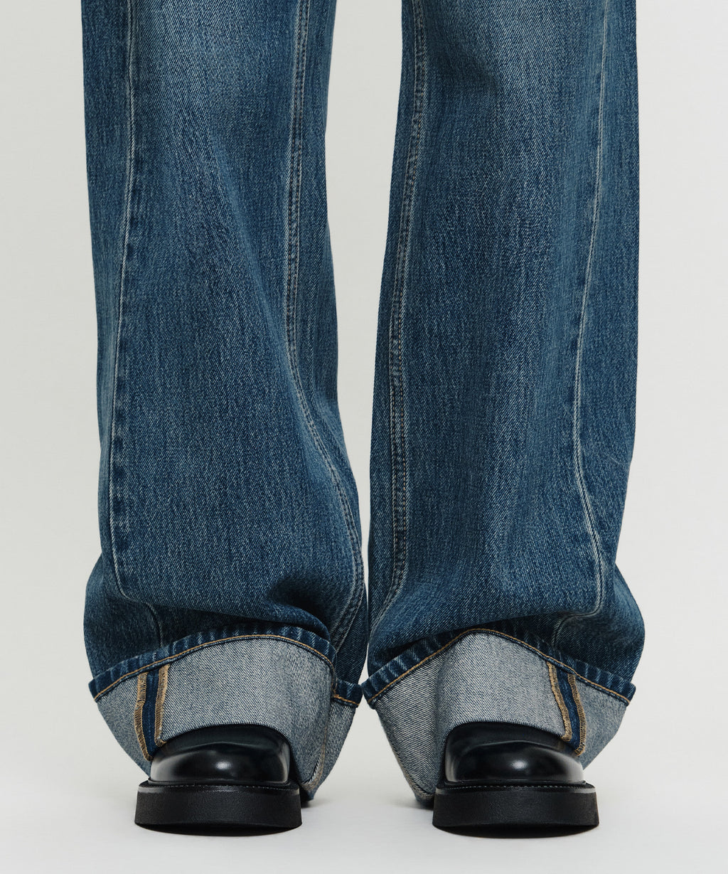 Marithe & Francois Girbaud - [Pre-order – Ships 7 Oct] Semi-wide Turn Up Denim Pants (Blue) product image 3 | TRAB K-Fashion Australia