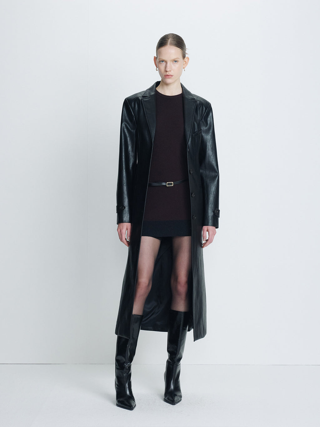 Tonywack - Faux Leather Single-Breasted Long Coat (Black) product image 1 | TRAB K-Fashion Australia