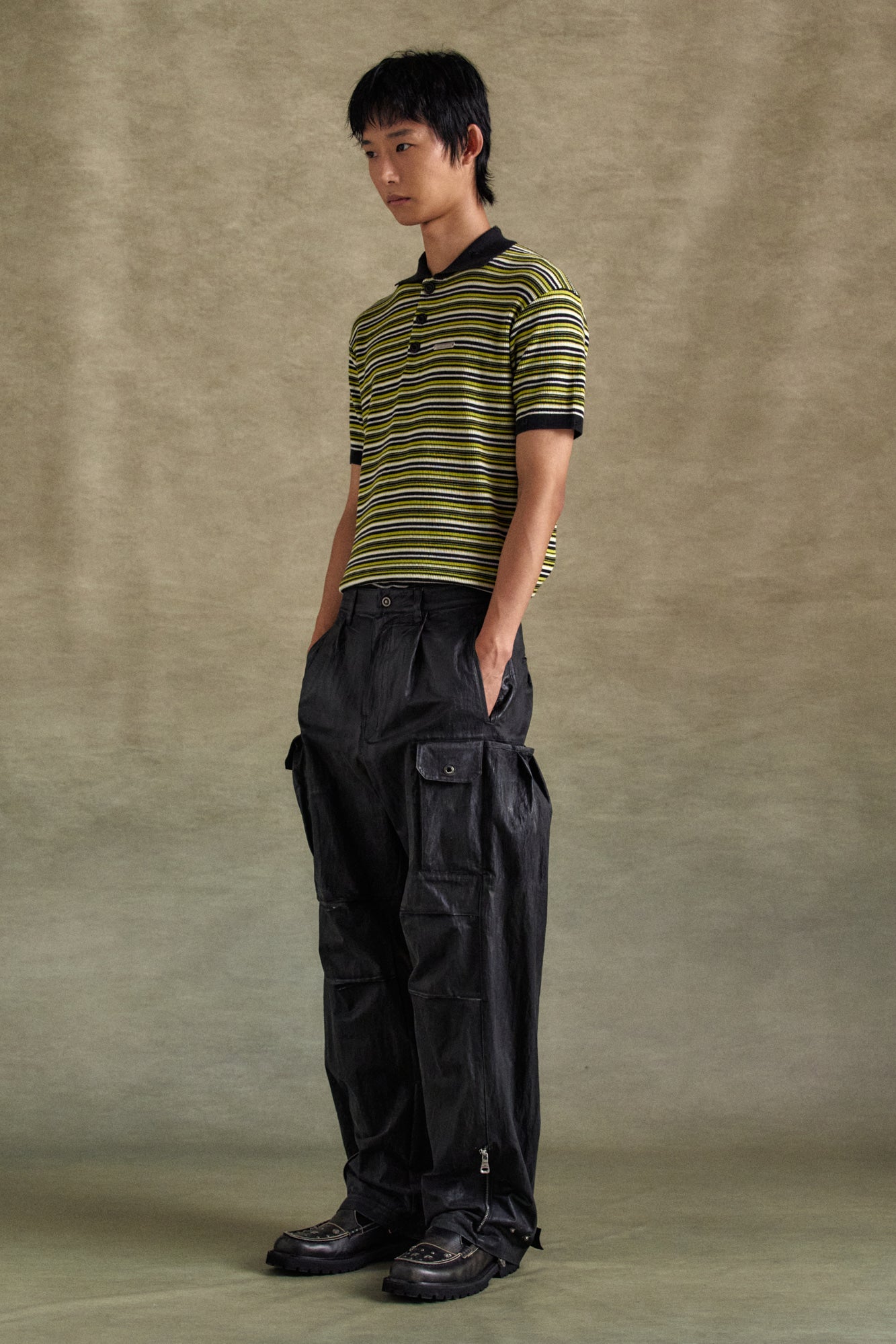 Andersson Bell - Stripe Polo Sweater (Charcoal/Lime) product image 4 | TRAB K-Fashion Australia