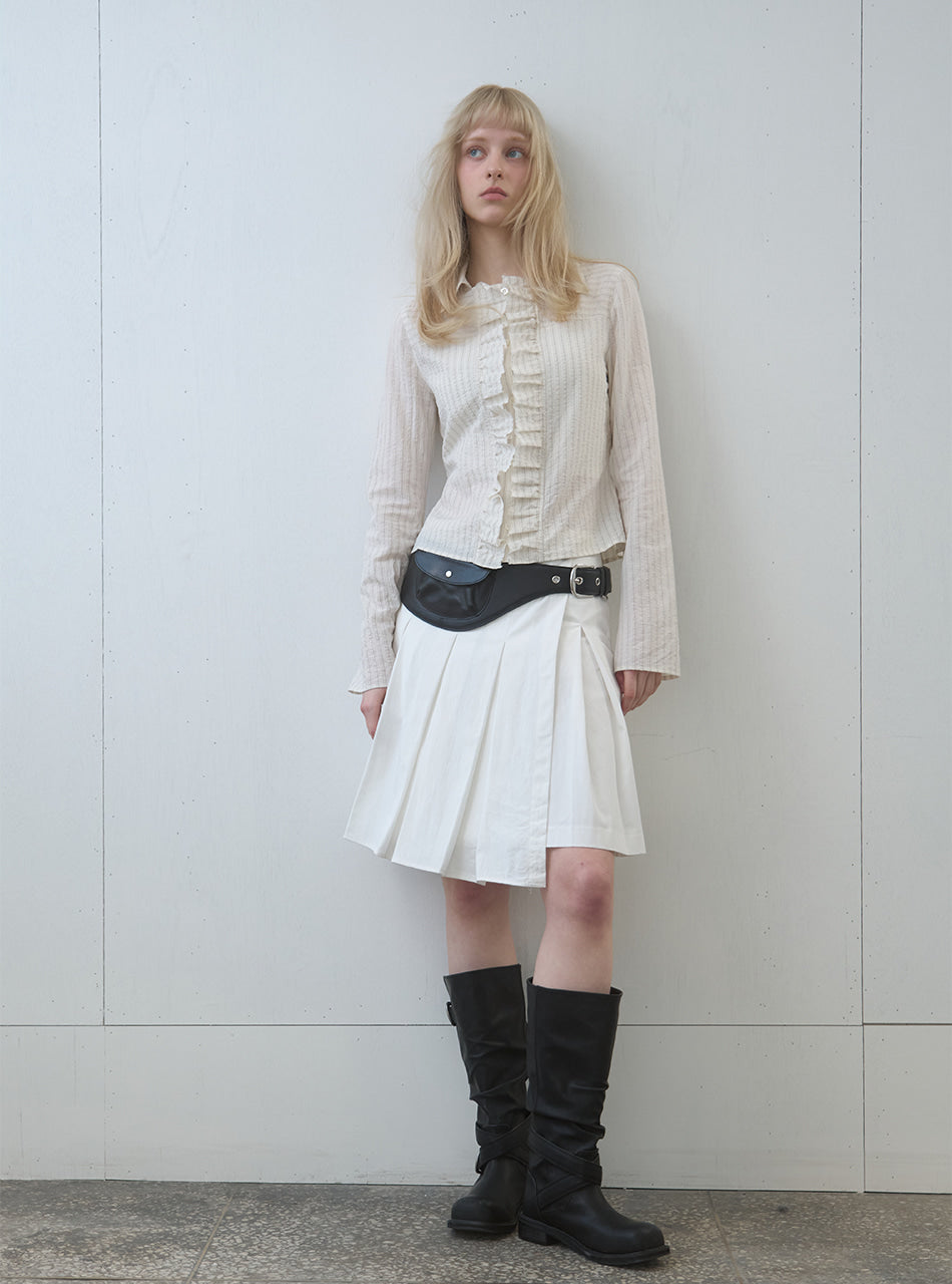 Kijun - Ruffle Detail Shirt (Light Beige) product image 6 | TRAB K-Fashion Australia