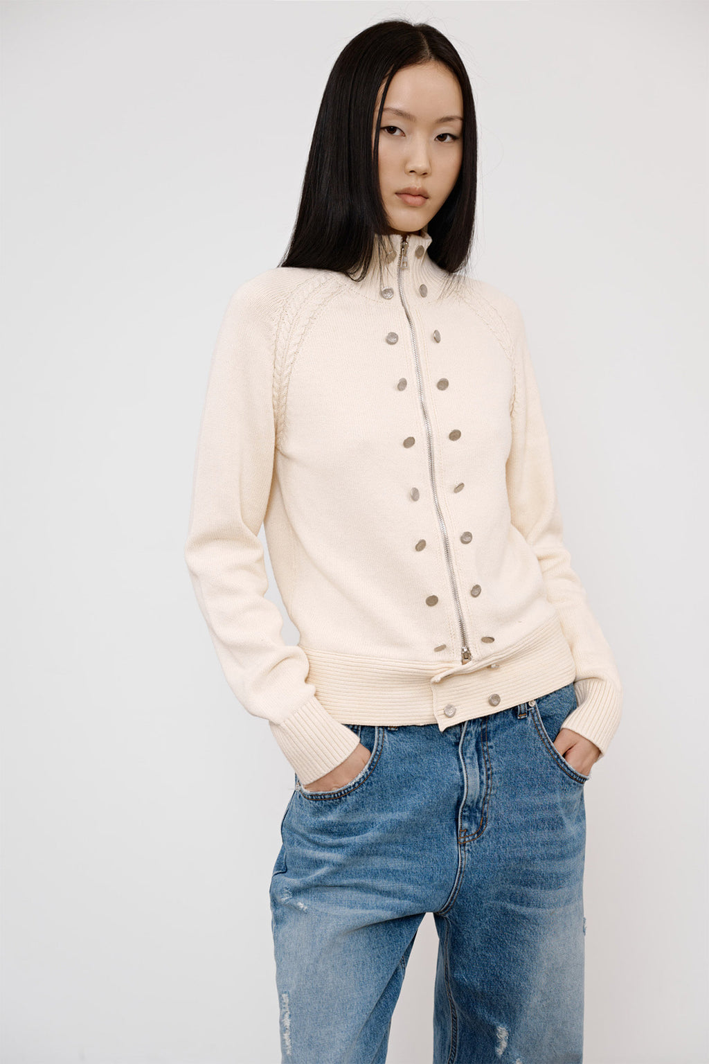Deinet - High-Neck Stud Knit Outer (Ivory) product image 8 | TRAB K-Fashion Australia