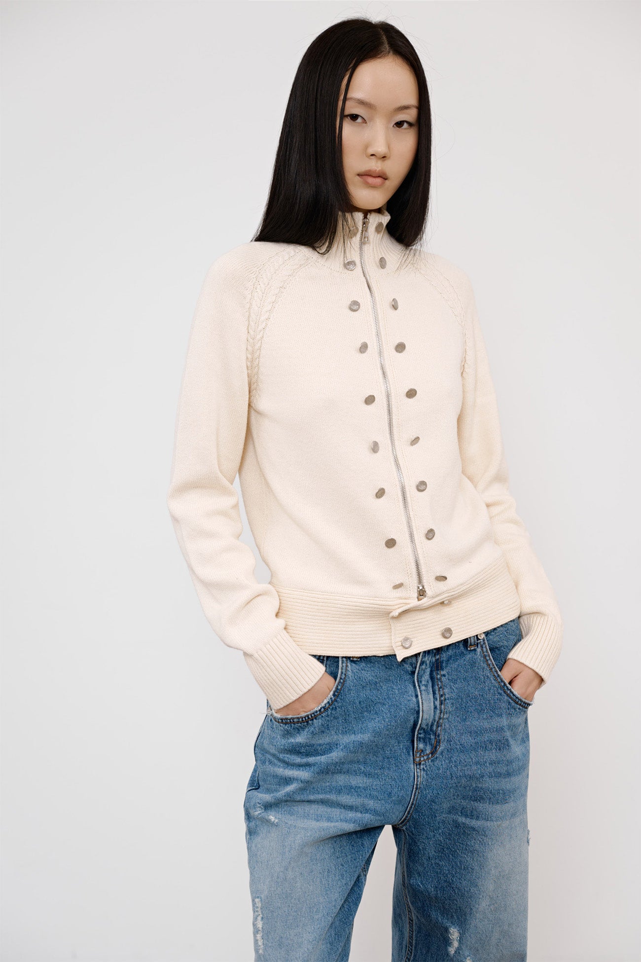 Deinet - High-Neck Stud Knit Outer (Ivory) product image 8 | TRAB K-Fashion Australia
