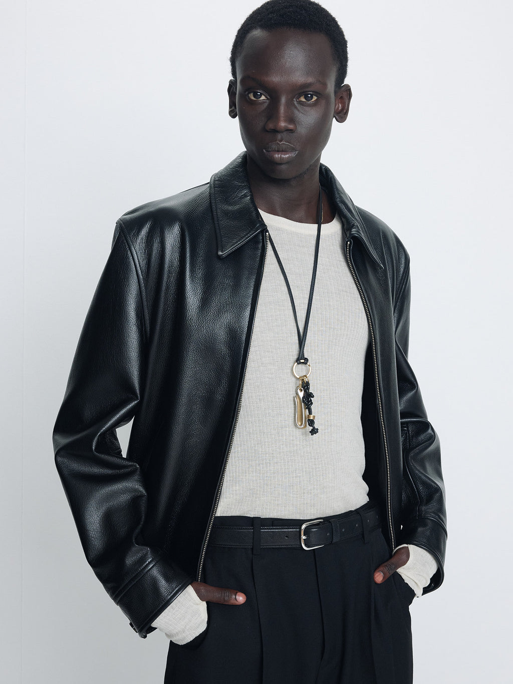 Tonywack - Cow Leather Buckle Zip Jacket (Black) product image 4 | TRAB K-Fashion Australia