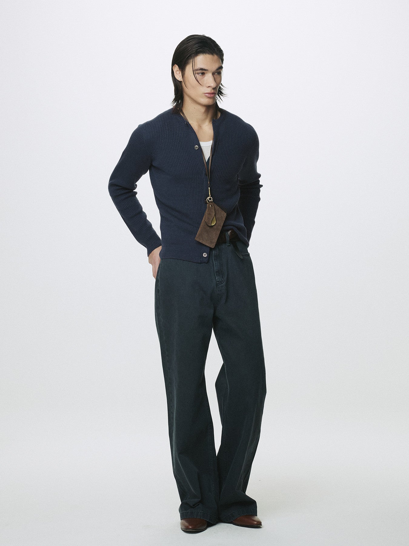 Tonywack - Super Fine Merino Wool Ribbed Cardigan (Slate Navy) product image 4 | TRAB K-Fashion Australia