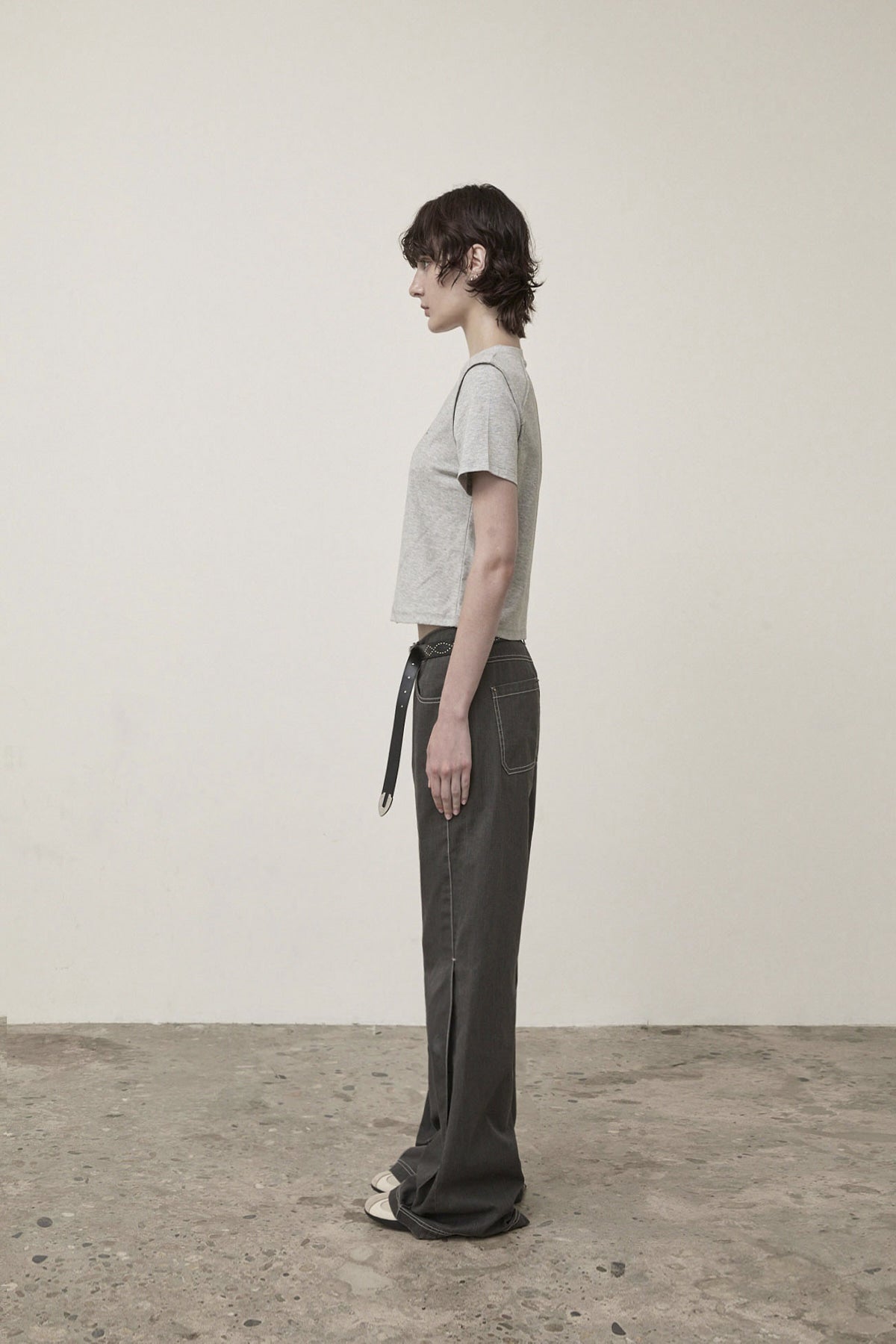 Matin Kim - Diagonal Logo Reversible Crop Top (Grey) product image 8 | TRAB K-Fashion Australia