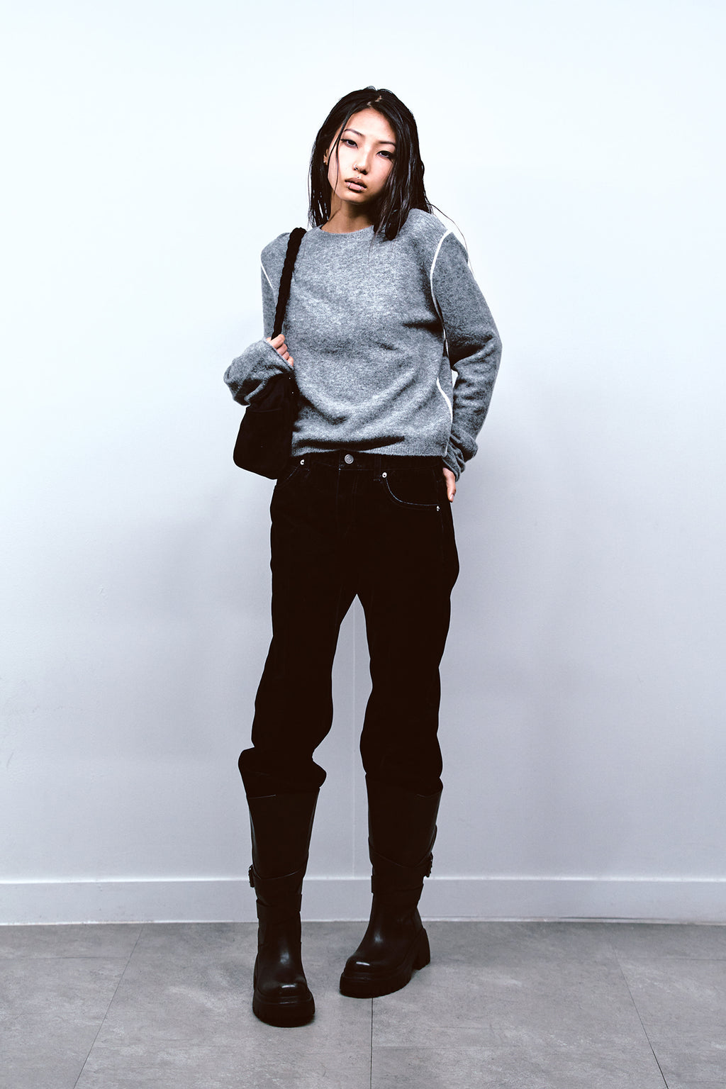 Deinet - Velvet Washed Boot Cut Denim Pants (Black) product image 6 | TRAB K-Fashion Australia