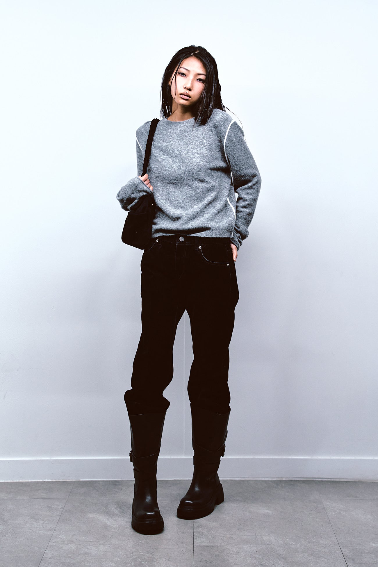 Deinet - Velvet Washed Boot Cut Denim Pants (Black) product image 6 | TRAB K-Fashion Australia
