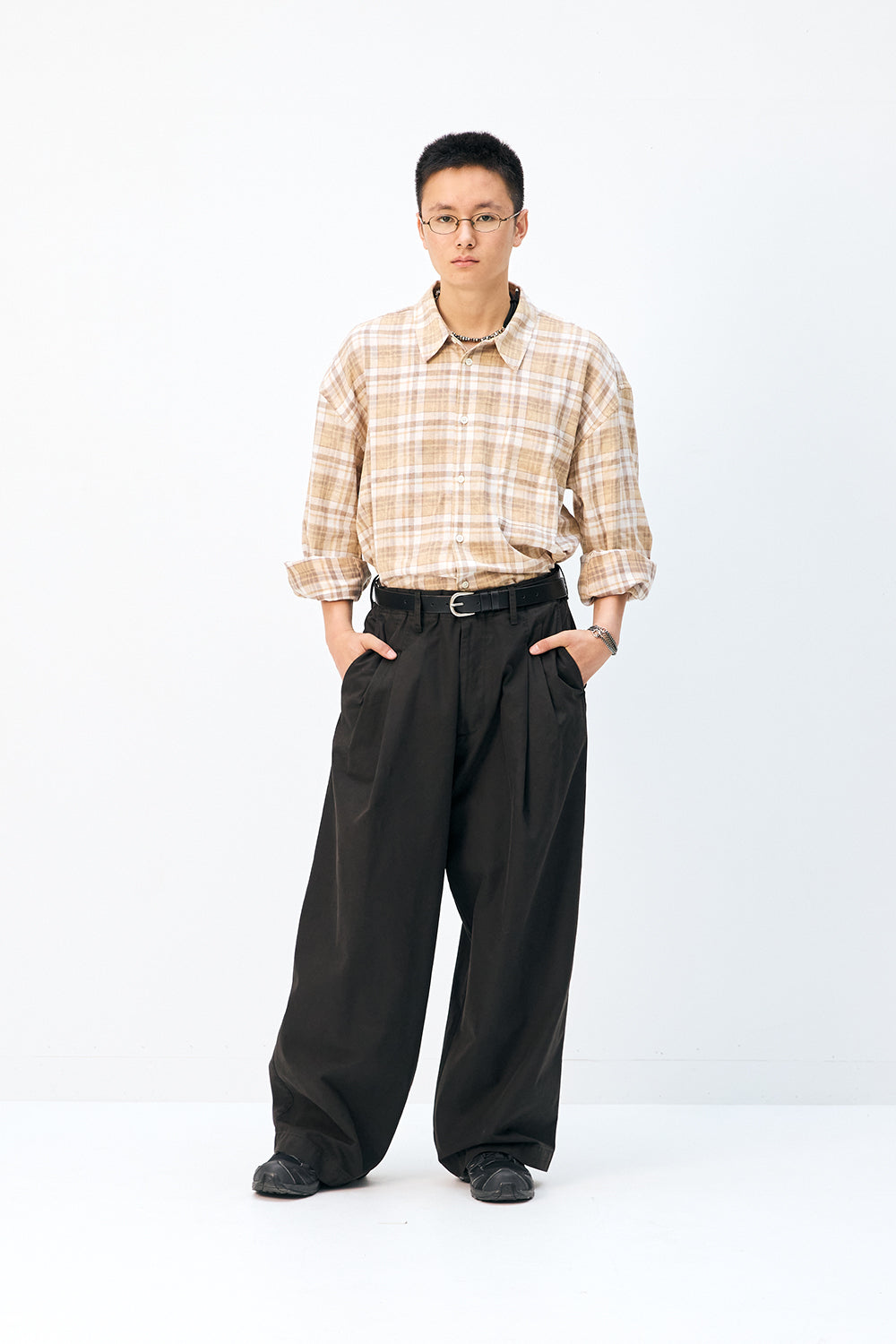 Hatchingroom - Wide Two Pleats Trousers (Dyed Dark Brown) product image 8 | TRAB K-Fashion Australia