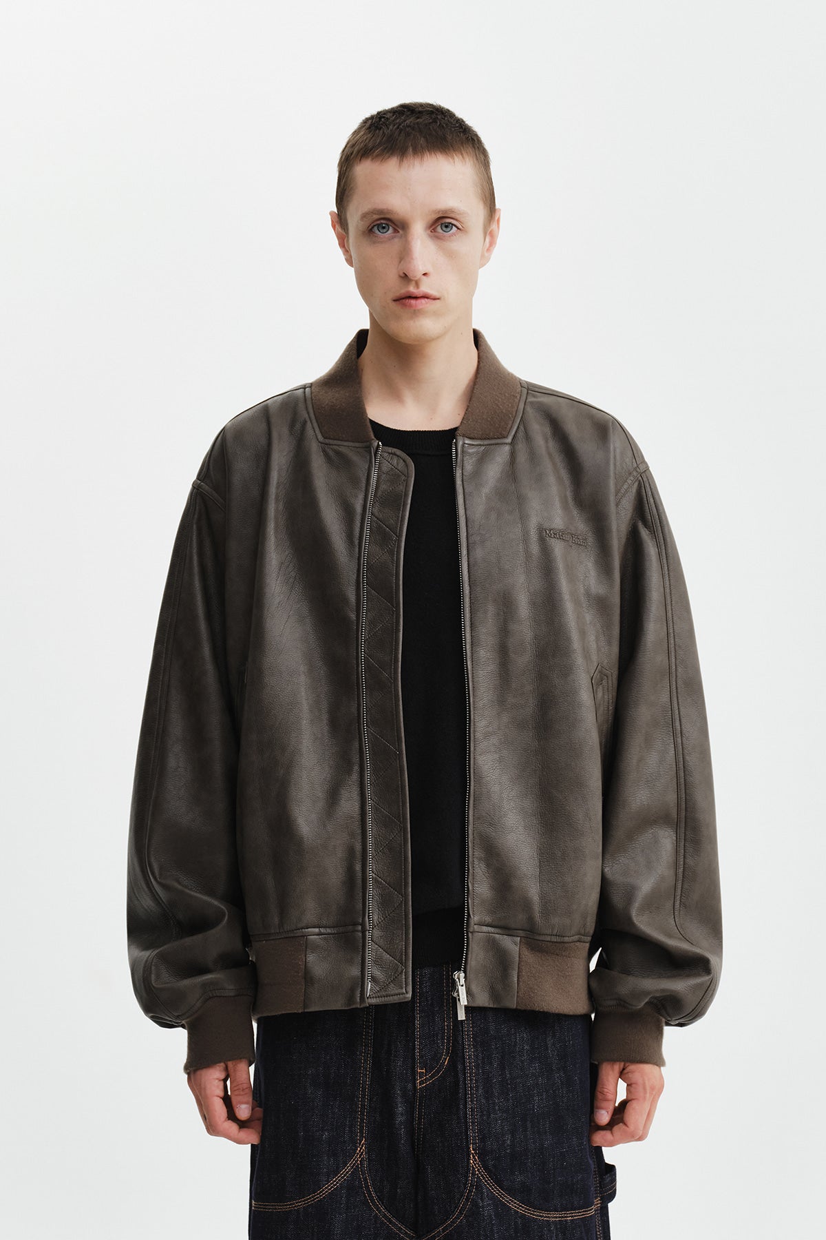 Matin Kim - Faux Leather Rib Collar Blouson (Brown) product image 11 | TRAB K-Fashion Australia