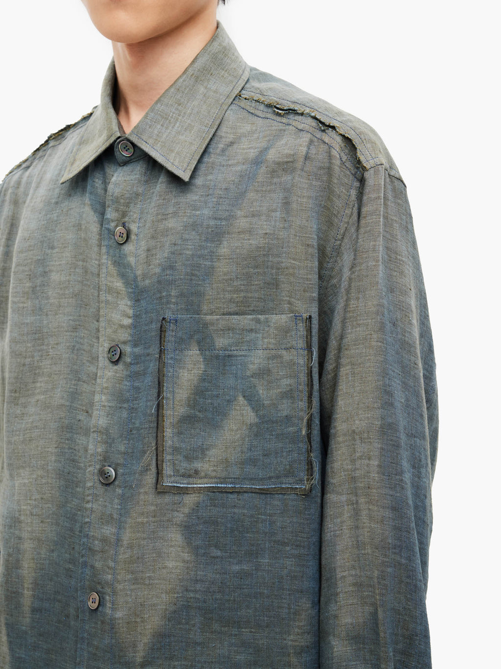 Jiyong Kim - Sun-Bleached Raw Edged Shirt (Green) product image 5 | TRAB K-Fashion Australia