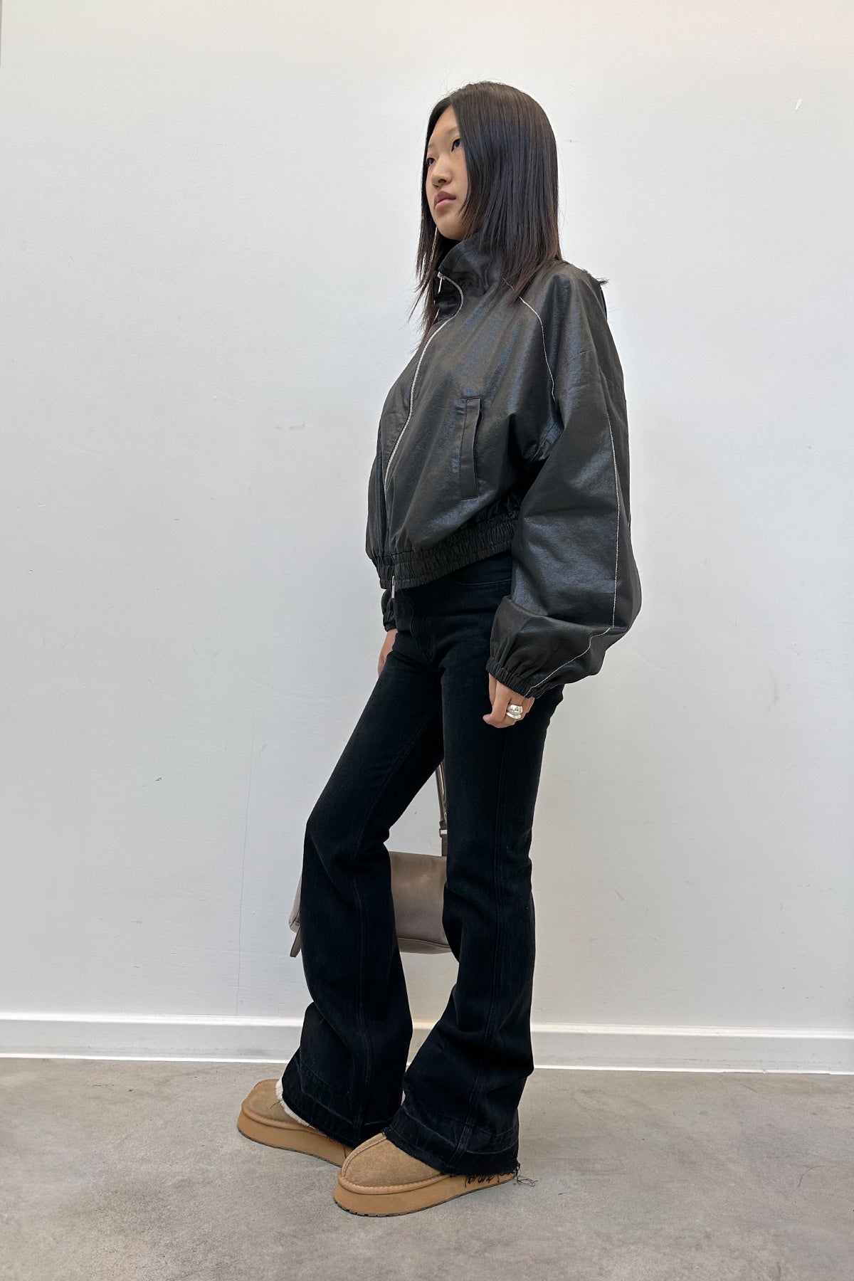 Matin Kim - Back Pocket Point Washed Boots Cut Denim Pants (Black) product image 6 | TRAB K-Fashion Australia
