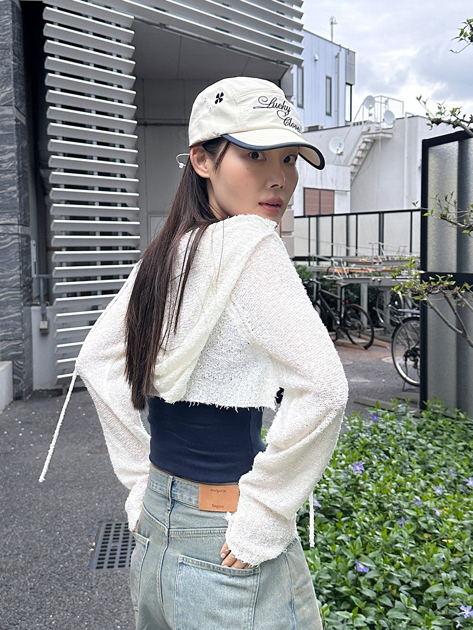 Margarin Fingers - Hoodie Knit Bolero (Ivory) product image 1 | TRAB K-Fashion Australia