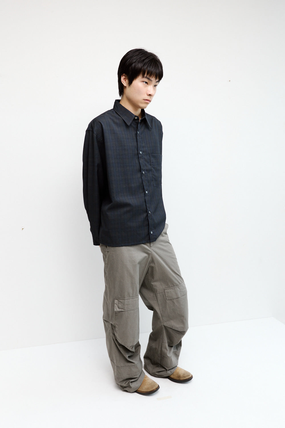 Hatchingroom - Crop Shirt Wool Check (Grey) product image 6 | TRAB K-Fashion Australia