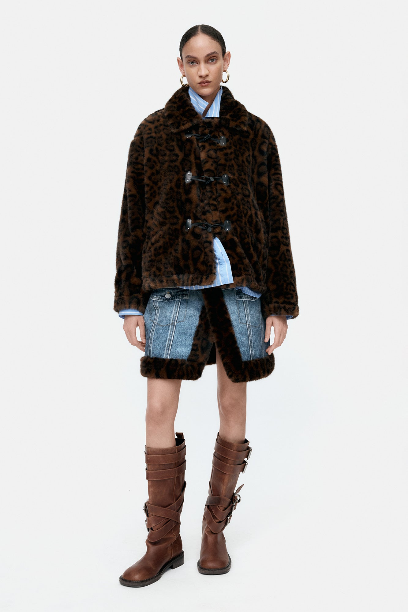 Andersson Bell - Fur-Edged Denim Print Skirt (Blue) product image 7 | TRAB K-Fashion Australia