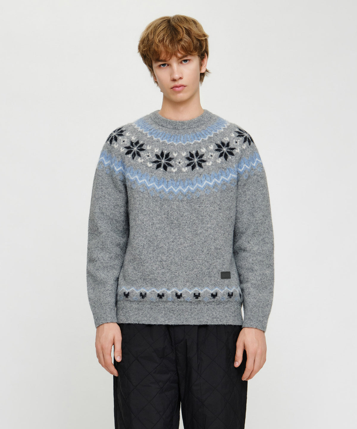 Marithe & Francois Girbaud - Small Classic Logo Nordic Knit Pullover (Melange Gray) product image 1 | TRAB K-Fashion Australia