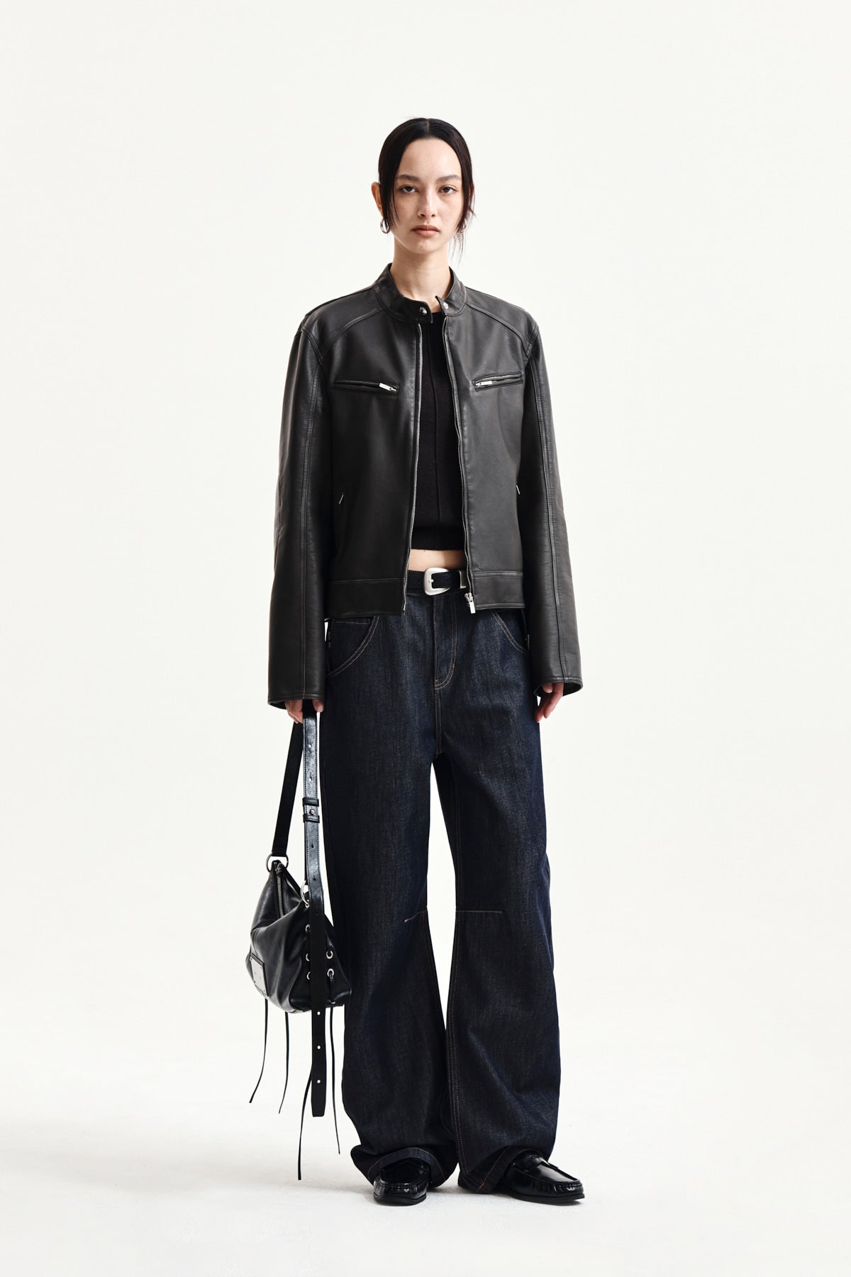Matin Kim - Washed Faux Leather Racer Jumper (Charcoal) product image 8 | TRAB K-Fashion Australia