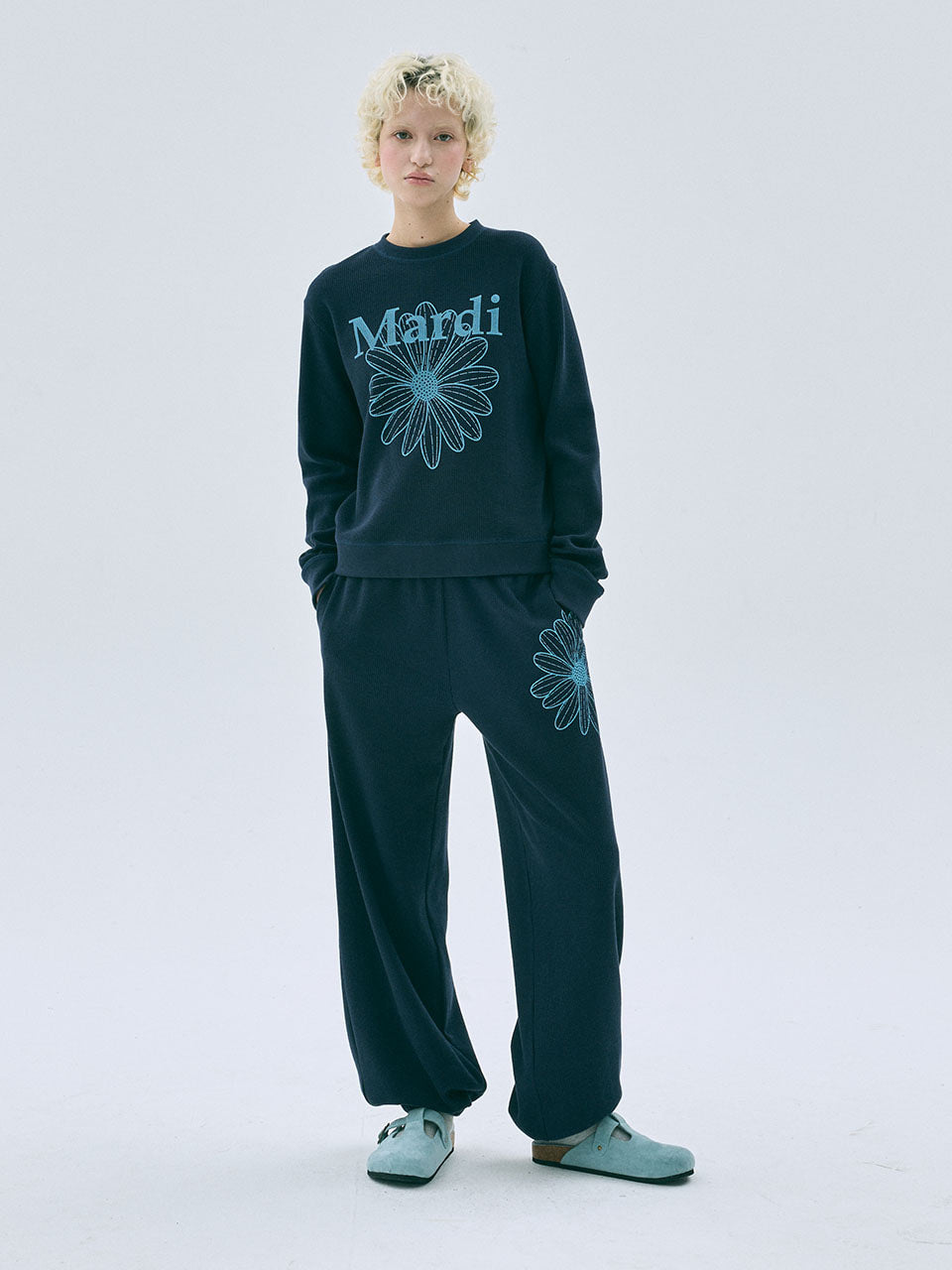 Mardi Mercredi - Waffle Jogger Pants Flower (Navy Sky) product image 1 | TRAB K-Fashion Australia